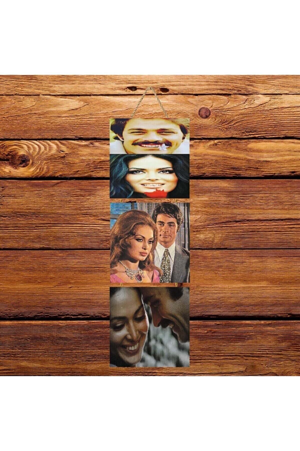 Türkan Şoray Kadir Inanır Üçlü Retro Ahşap Poster Ü126