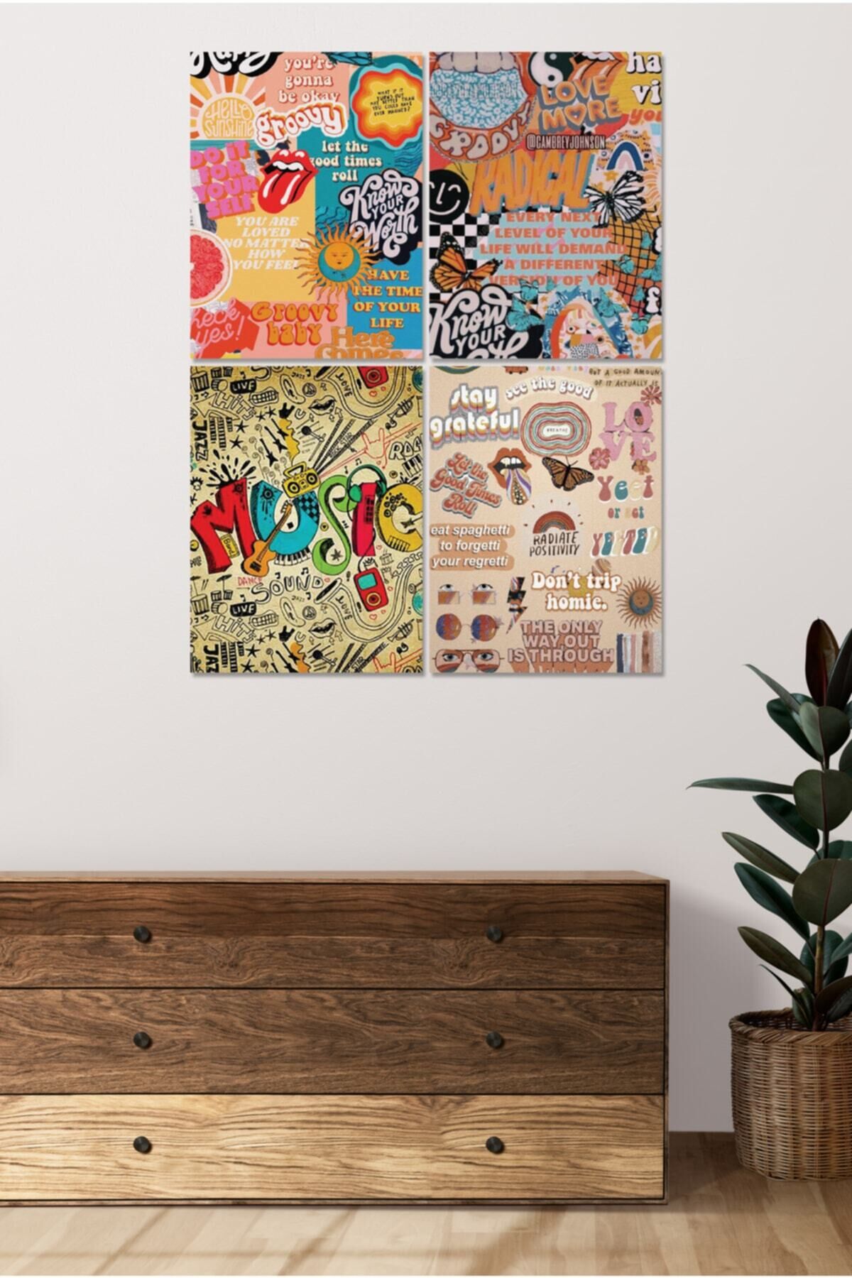 4 Parçalı Çerçeve Görünümlü Mdf Tablo Seti Dnu077