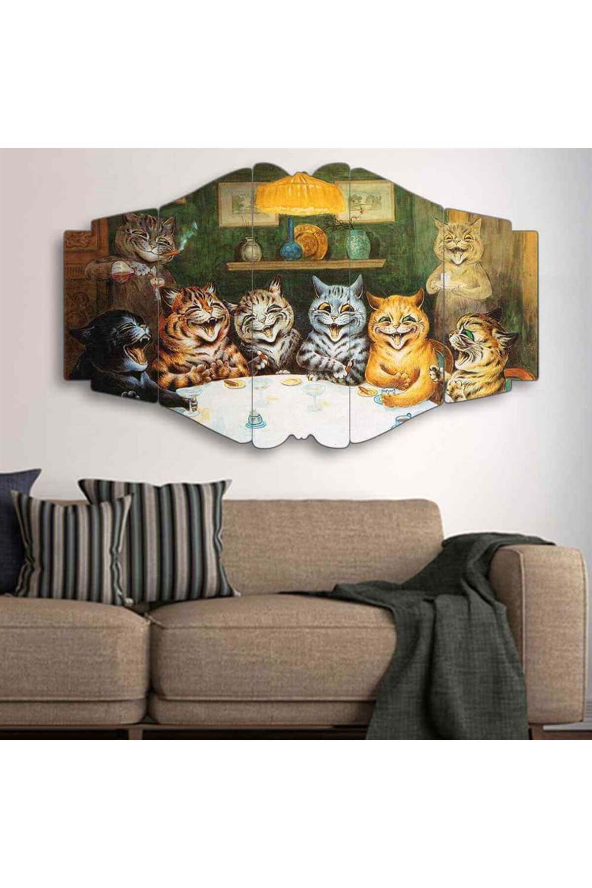 Kedi Sofrasında Kahkaha - 5 Parçalı Tablo