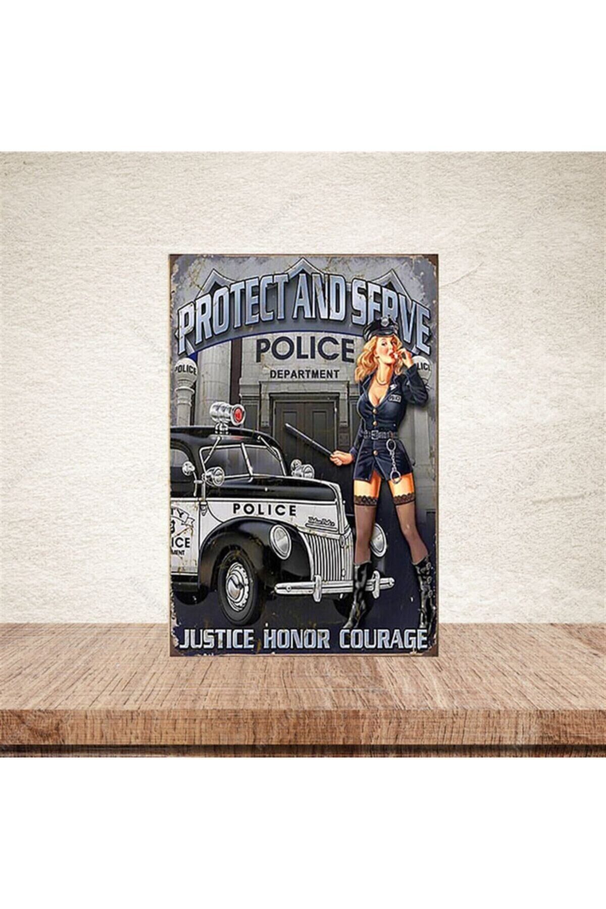 Protect And Serve Police 20-30 Cm Retro Ahşap Poster