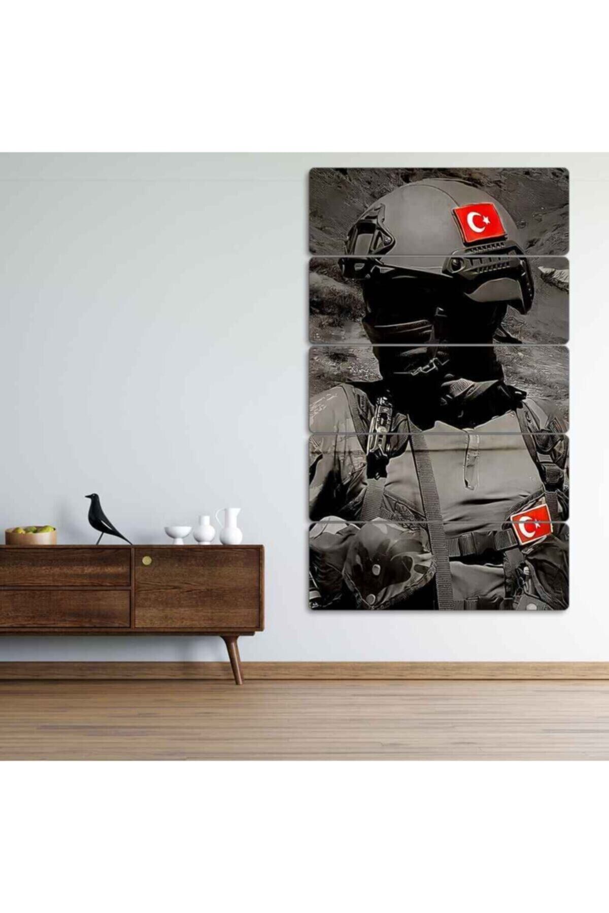Türk Bayrağı Türk Askeri - 5 Parçalı Tablo