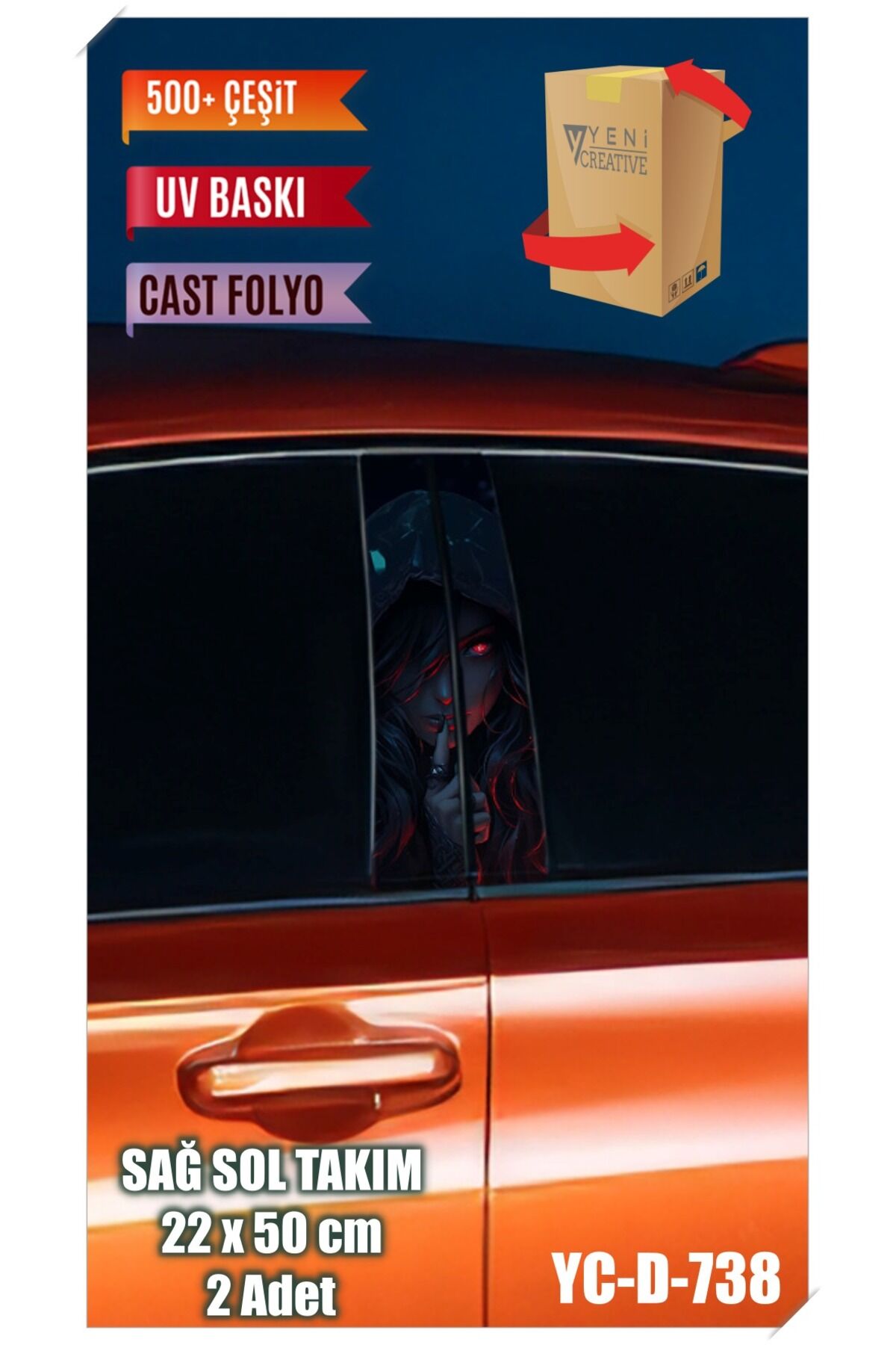 Araç Kapı Direk Kaplama Folyosu Kadın Desenli (SAĞ SOL TAKIM) (2 ADET) - 22x50 Cm