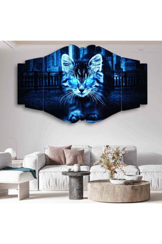 Geceye Meydan Okuyan Kedi 5 Parçalı Tablo
