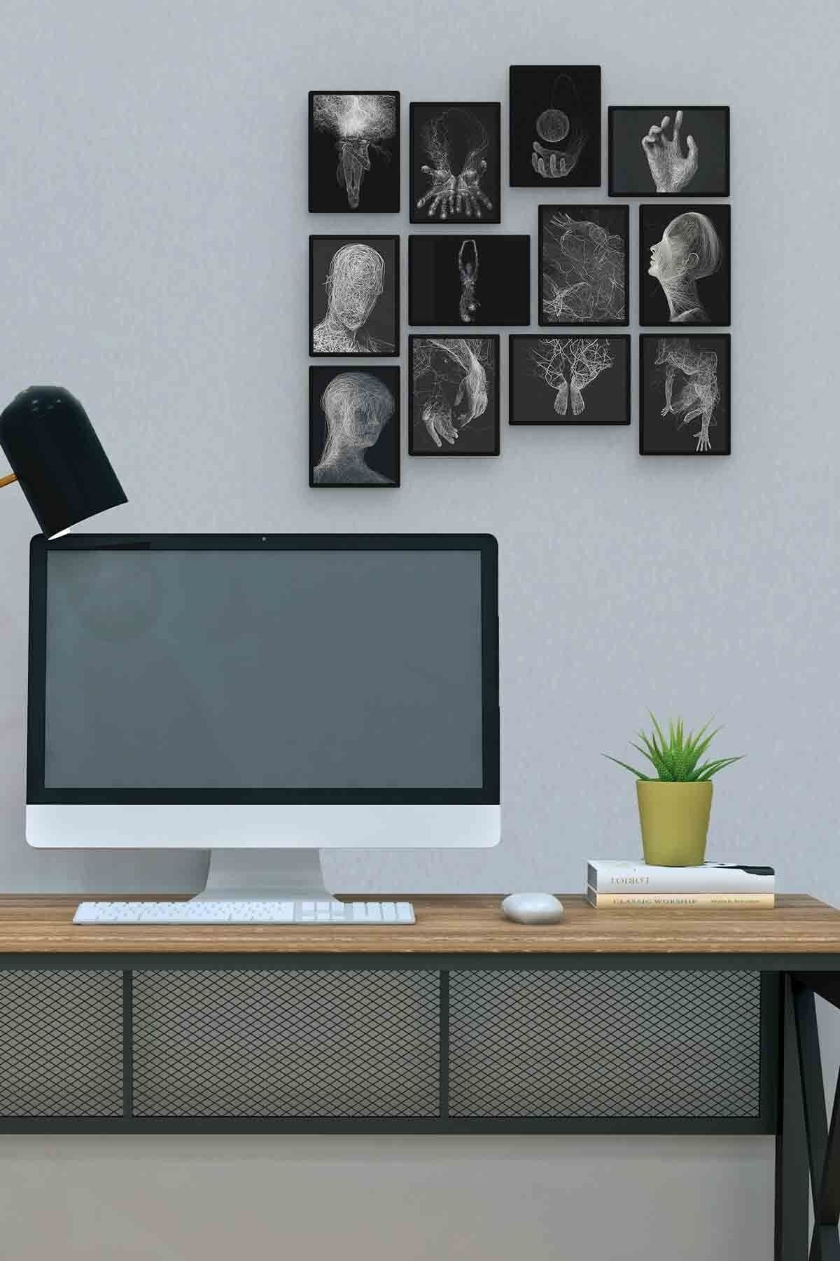 Siyah Beyaz 12 Parça Mdf (ahşap) Tablo Ofis Boyu