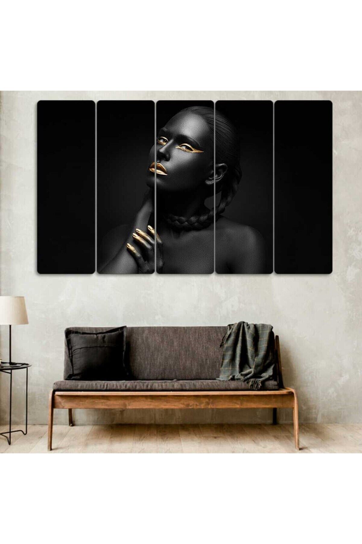 Siyahi Kadın, Gold Detay - 5 Parçalı Tablo