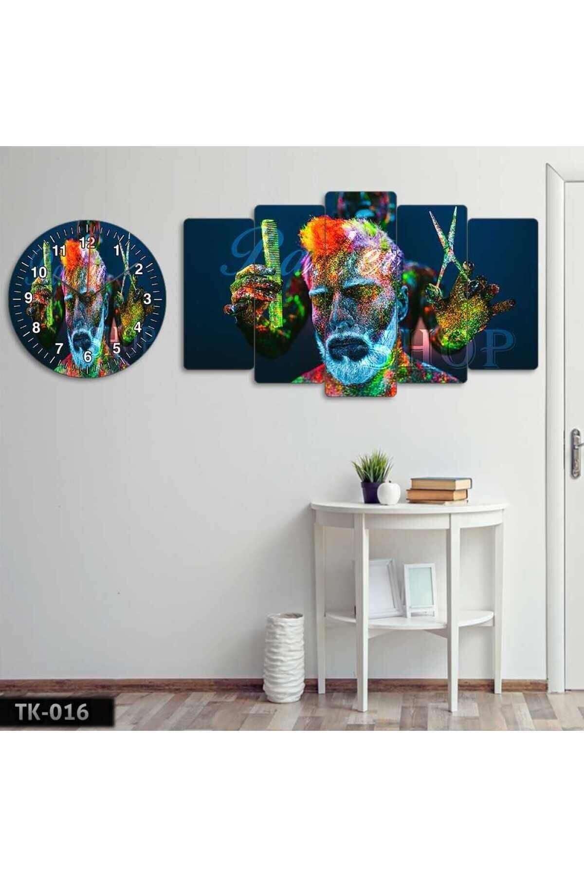 Renkli Berber, Makas, Tarak - Tablo Saat Kombini