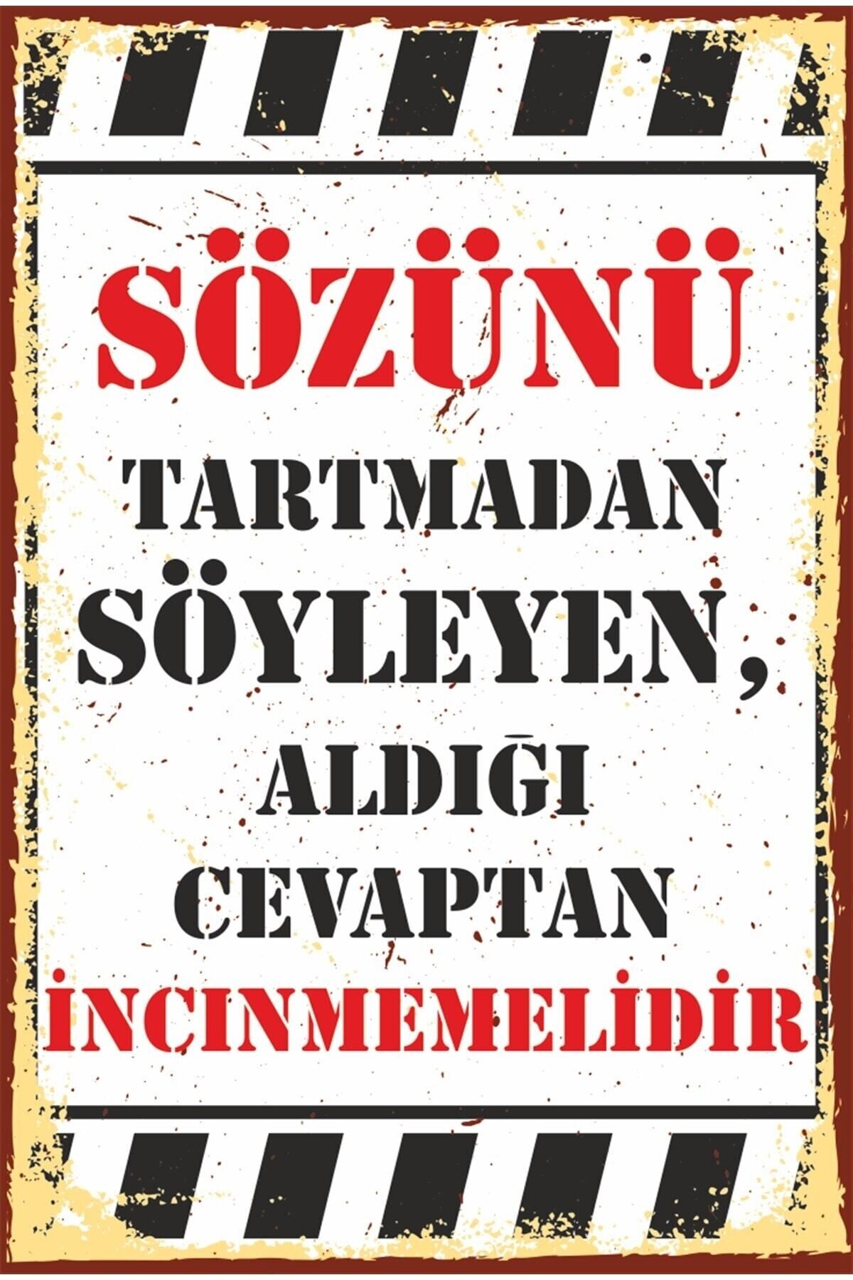 Sözünü Tart Duvar Yazıları Komik Sözler Retro Ahşap Poster