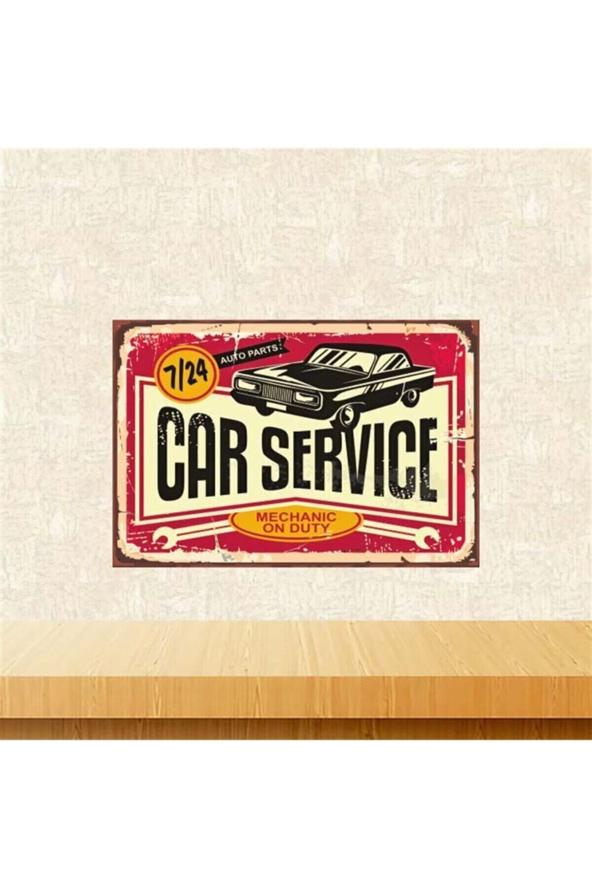 Car Service 20 30 cm Retro Ahşap Poster Tkfx4161
