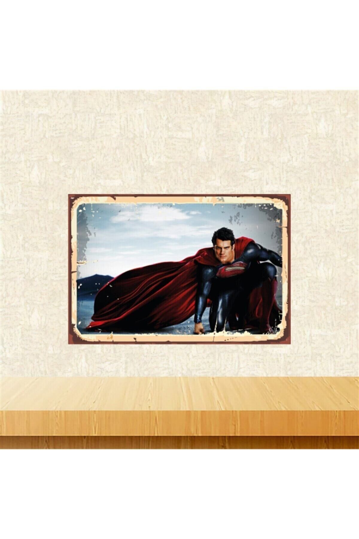 Superman Tasarımlı Retro Ahşap Tablo Tkfx5613