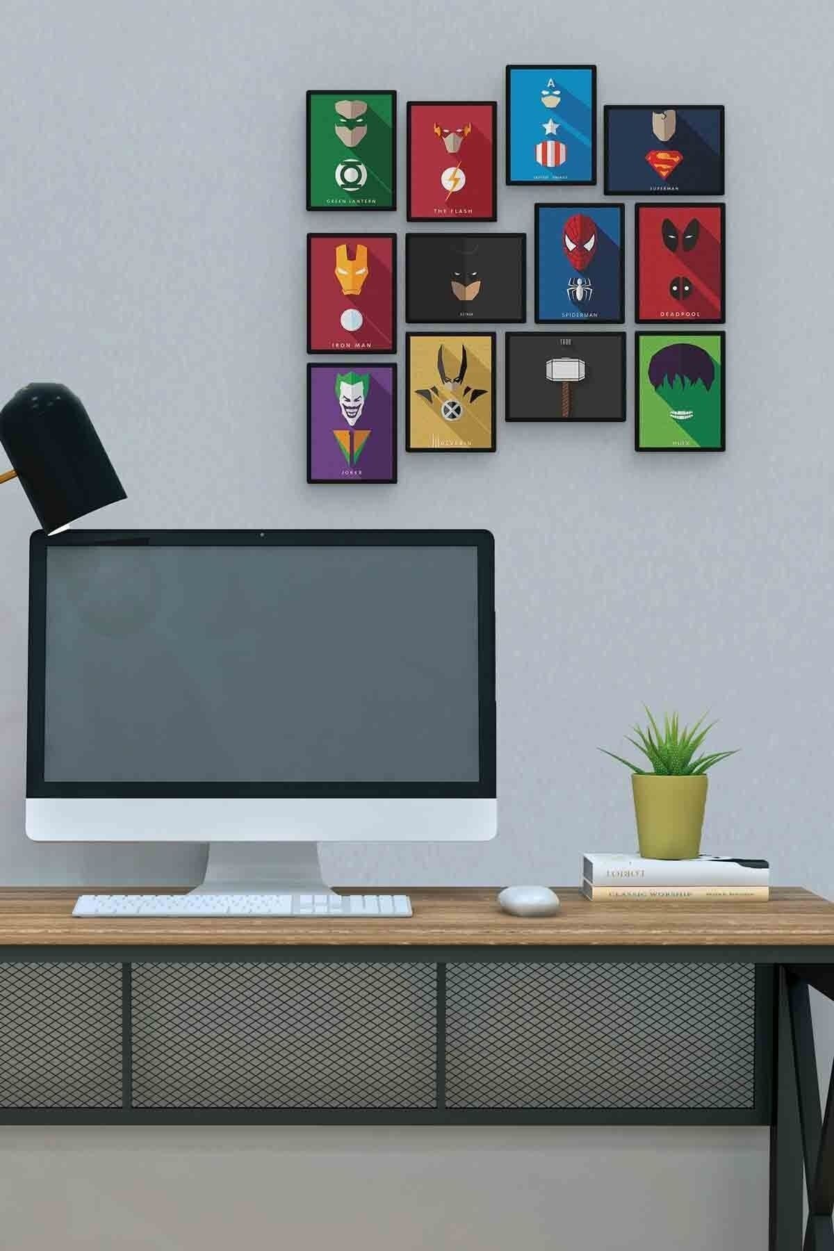 Süper Kahramanlar 12 Parça Mdf (ahşap) Tablo Ofis Boyu