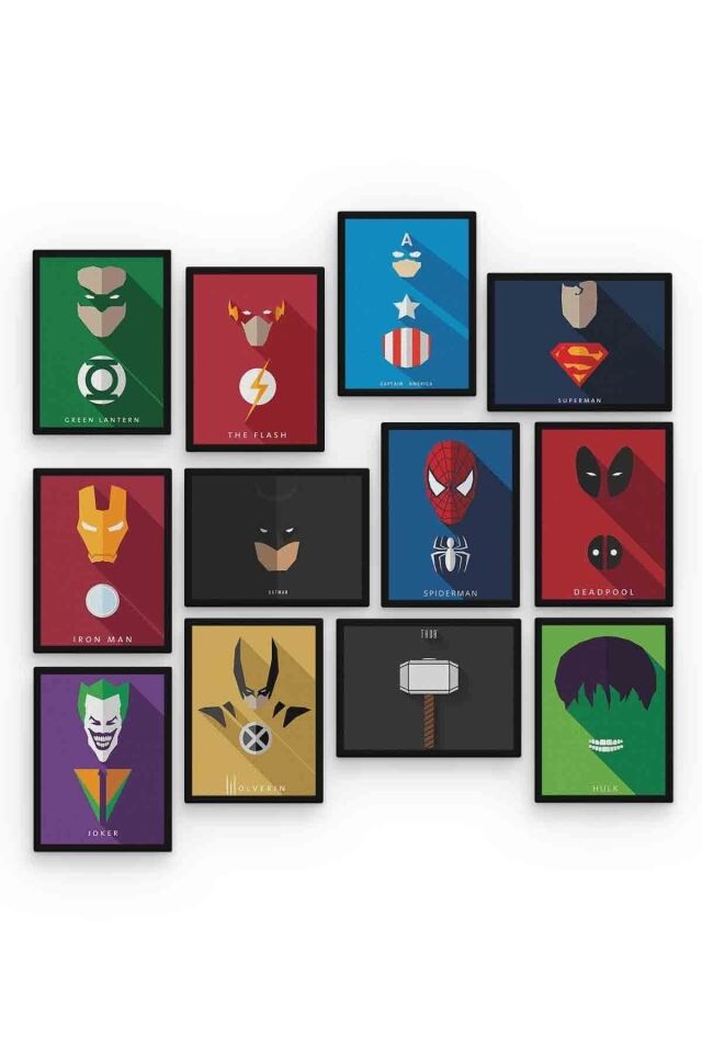 Süper Kahramanlar 12 Parça Mdf (ahşap) Tablo Ofis Boyu