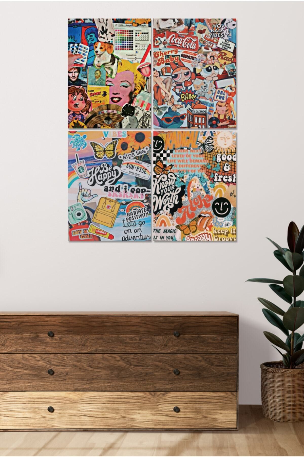 4 Parçalı Çerçeve Görünümlü Mdf Tablo Seti Dnu032