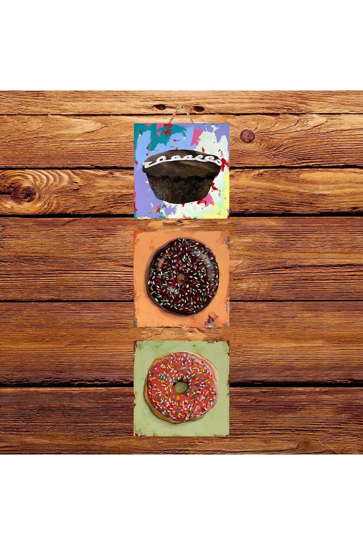 donuts Tasarımlı Üçlü 15x15 305