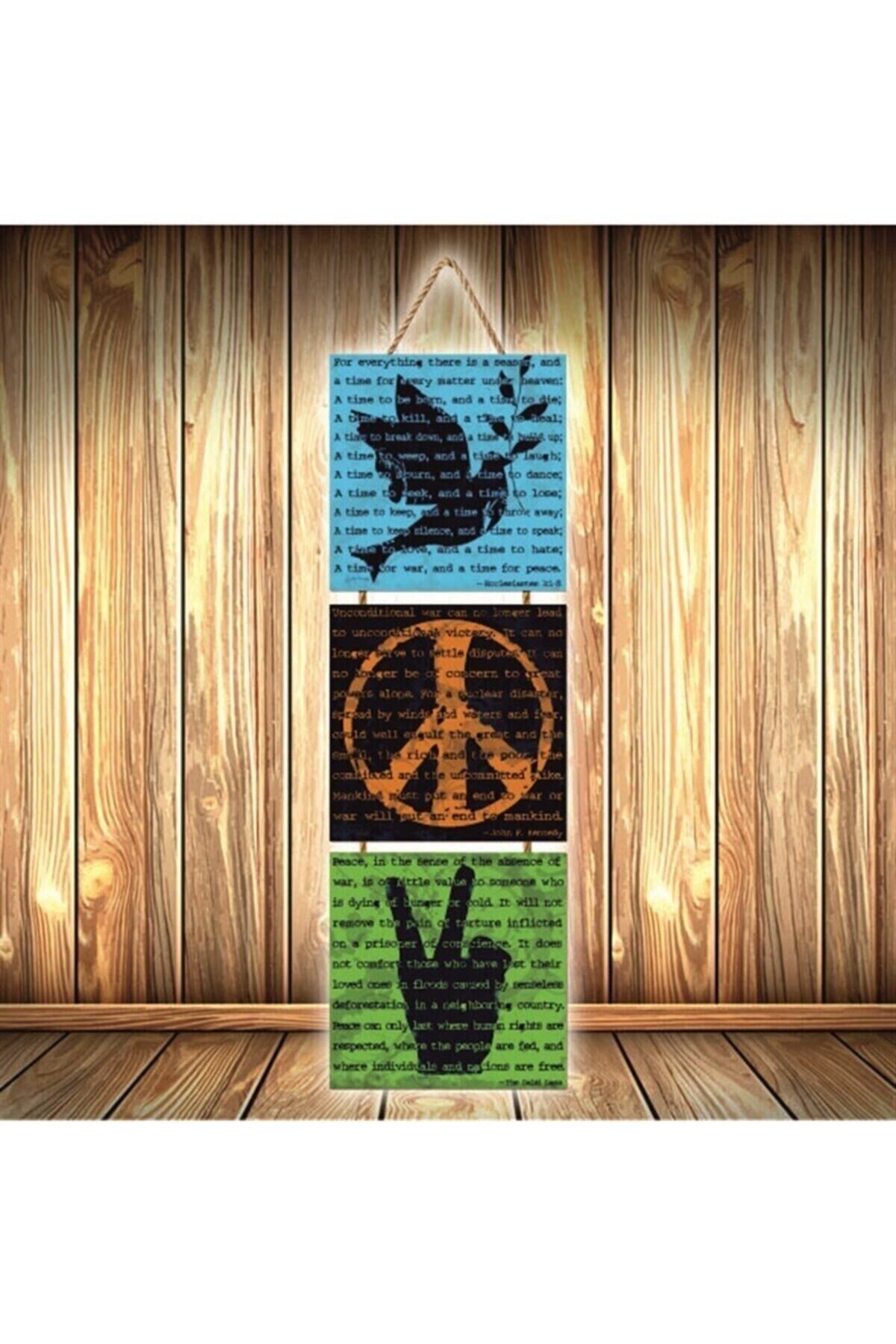 Peace Tasarımlı Üçlü Retro Ahşap Poster Ü408
