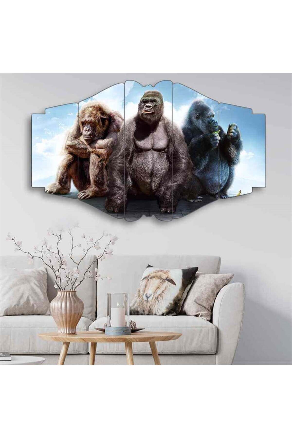 Goriller ve Üzgün Maymun - 5 Parçalı Tablo