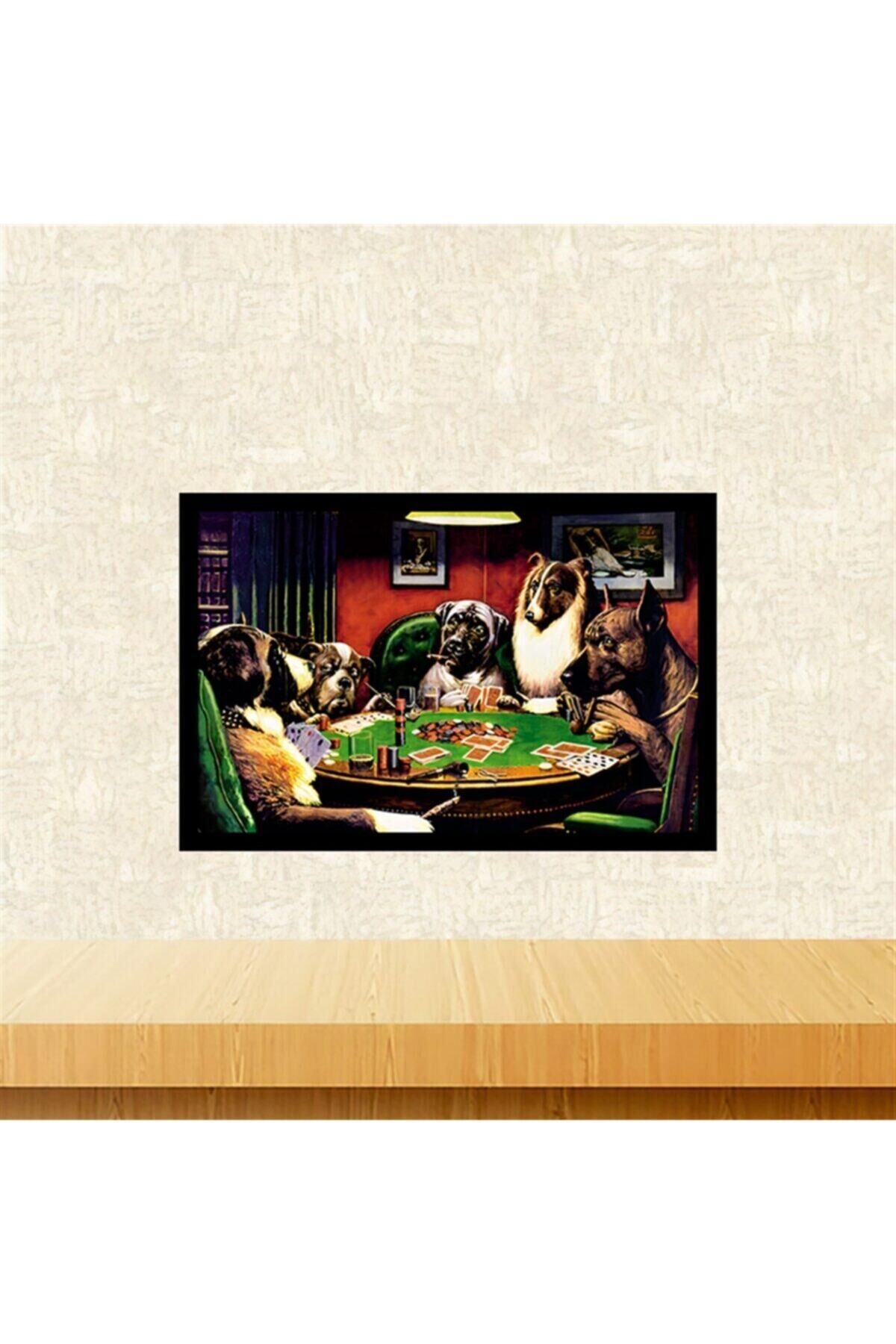 Kumarbaz Köpekler Tasarımlı 20-30 cm Retro Ahşap Tablo Tkfx5931