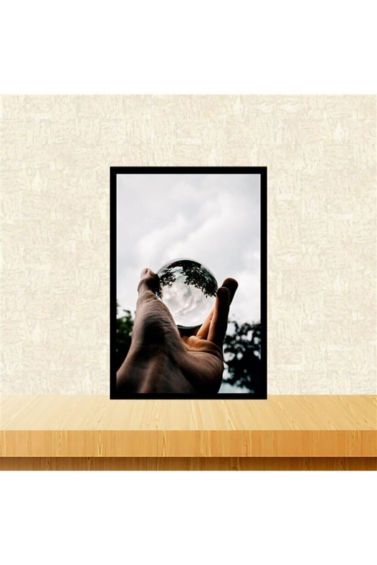 Bulut Küresi Tasarımlı 20-30 Cm Retro Ahşap Tablo Tkfx6016