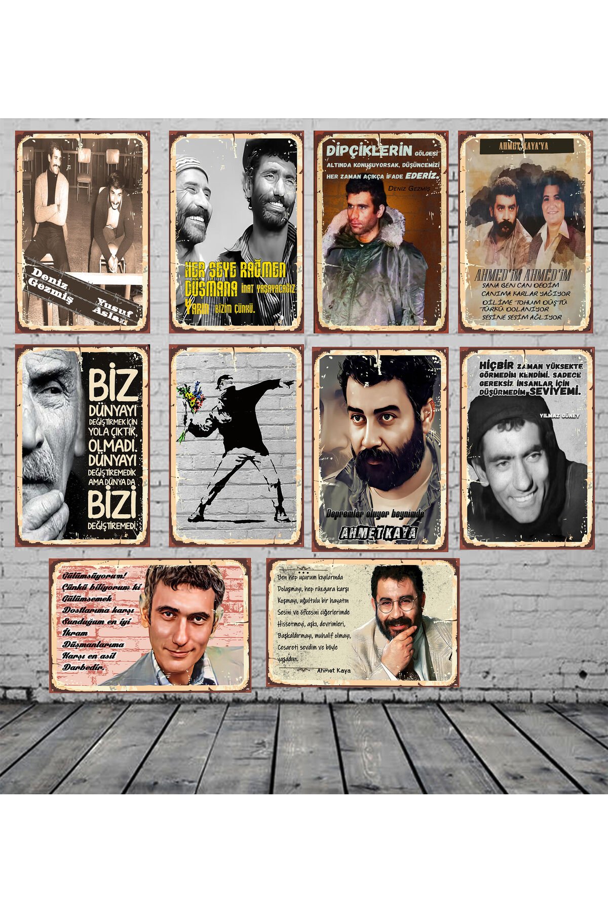 Tuncel Kurtiz Deniz Gezmiş Yılmaz Güney Ahmet Kaya Temalı 10 Adet 20 x 30 CM MDF Duvar Tablosu 010