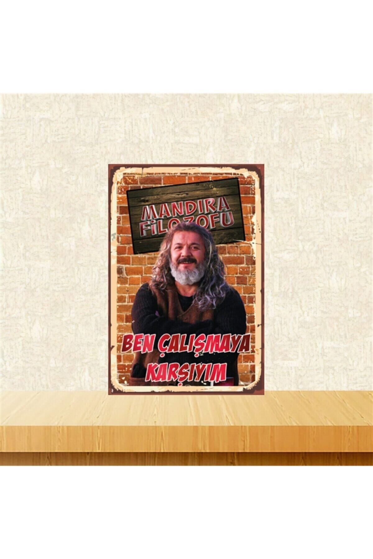 Ben Çalışmaya Karşıyım 20-30 Cm Retro Ahşap Tablo Tkfx4815