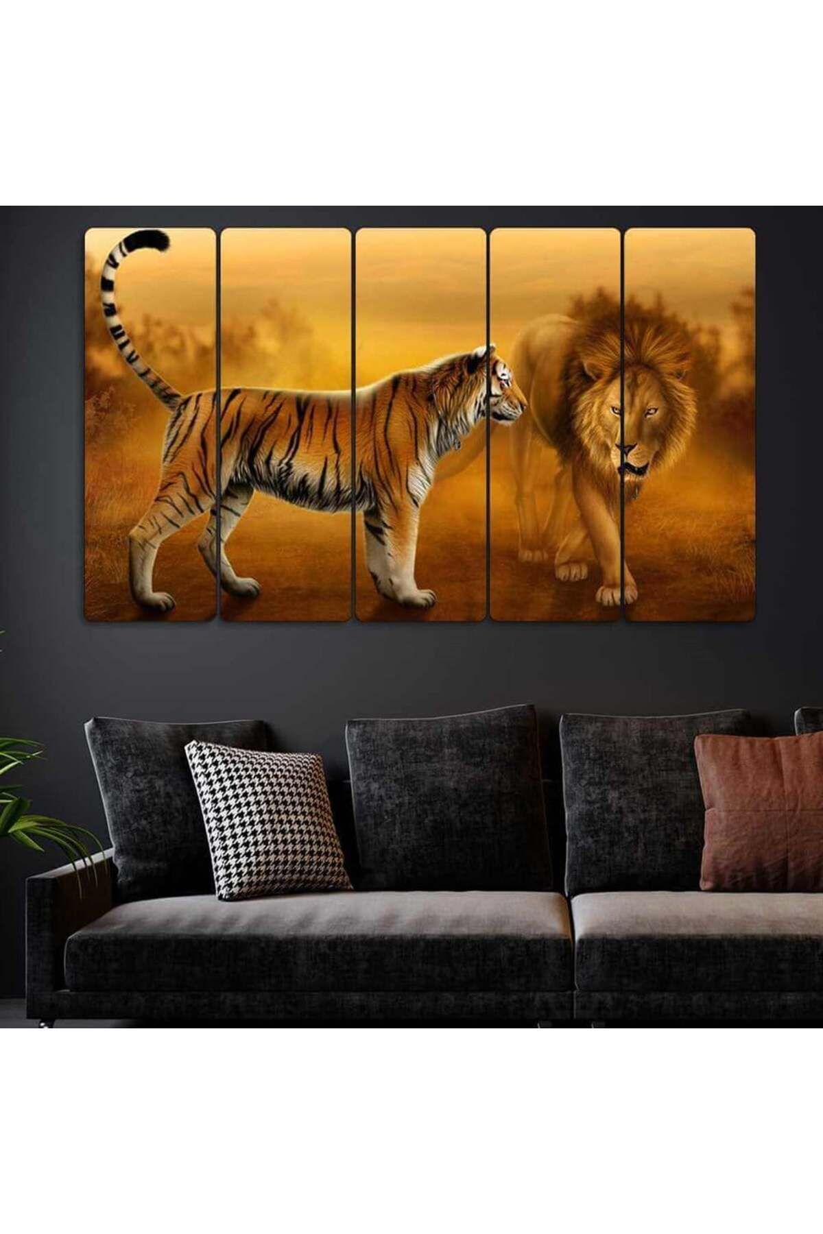 Kaplanın Cesareti ve Aslan - 5 Parçalı Tablo