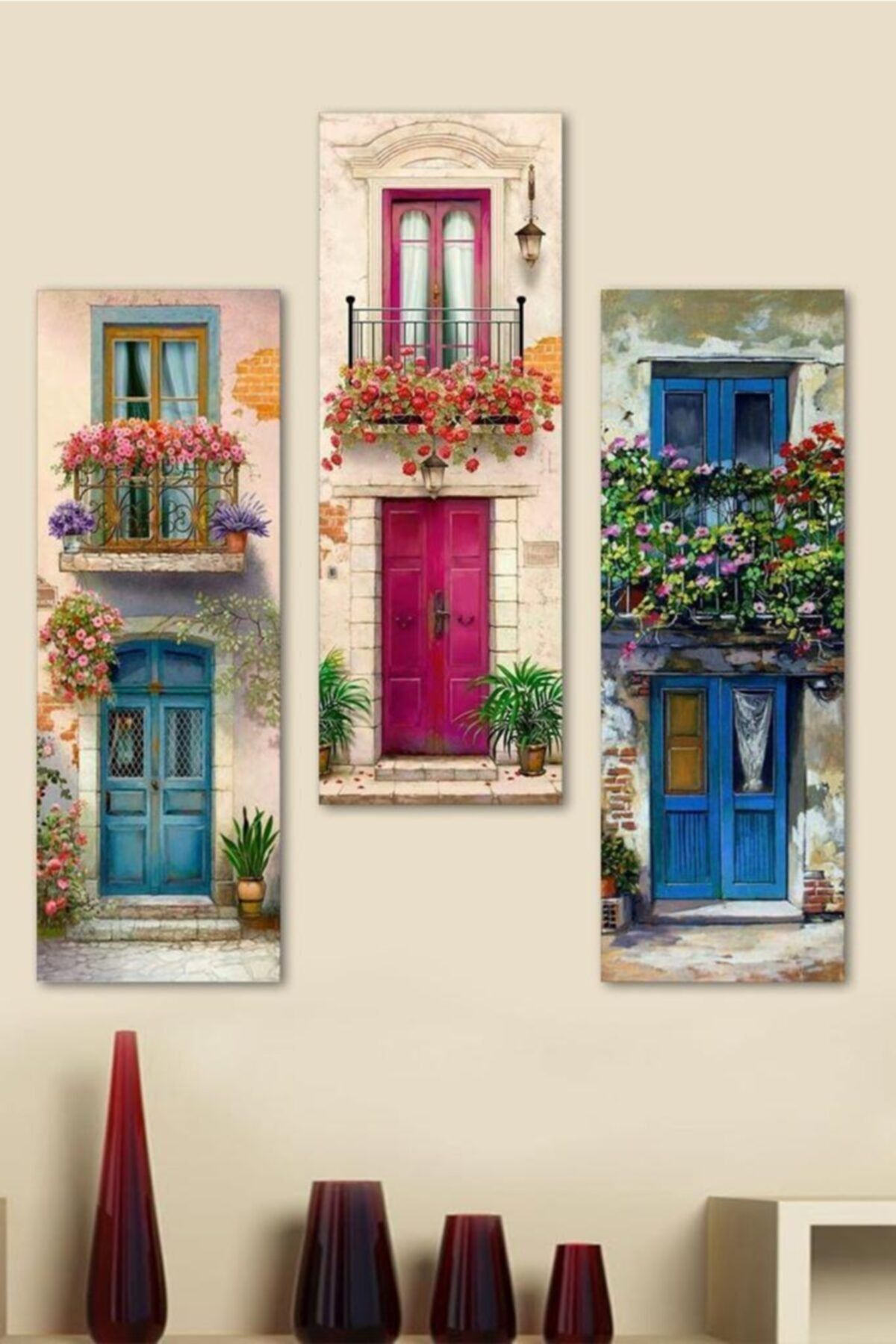 Ev Görselli Dekoratif Duvar Tablo Dekorasyon 3 Lü Set
