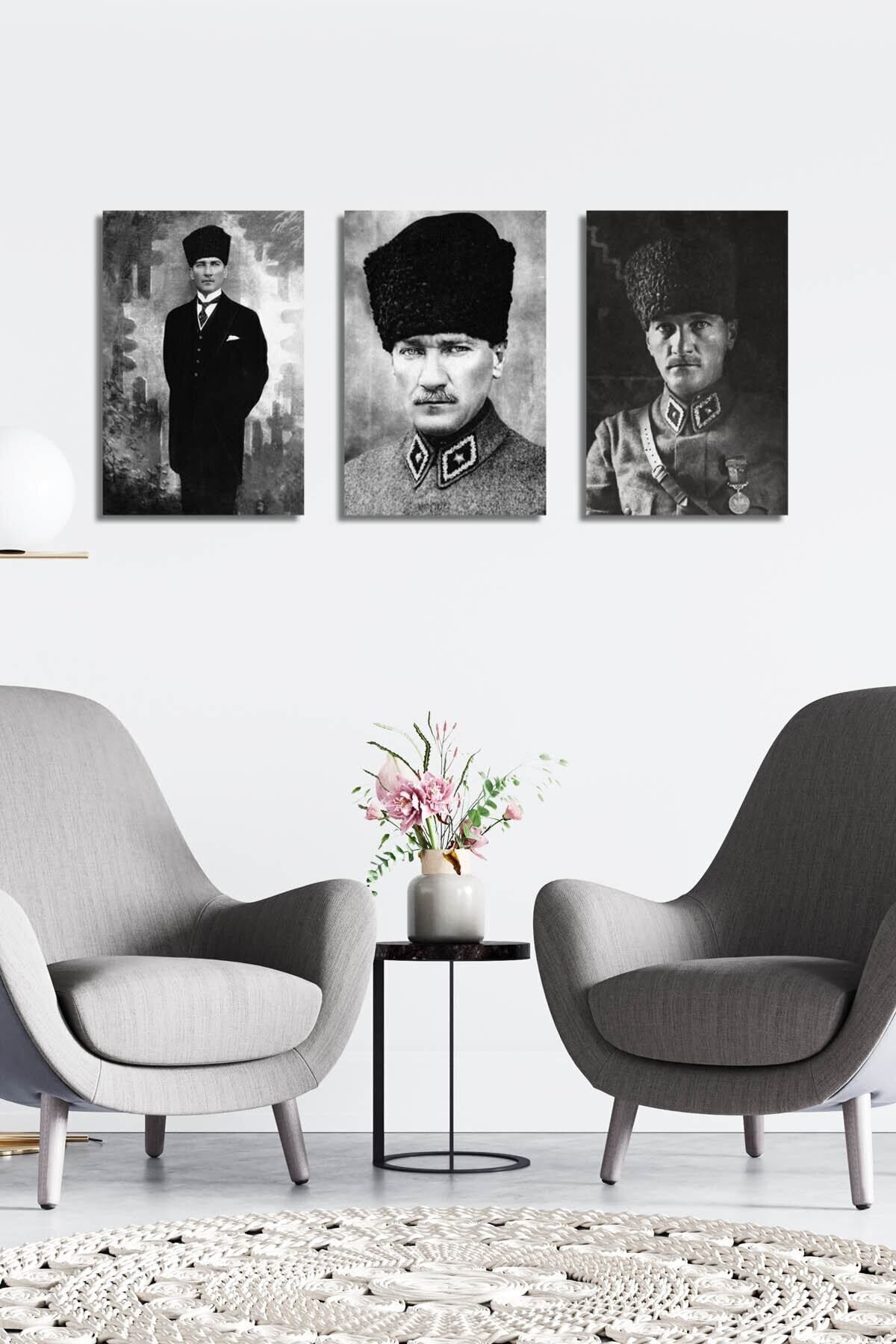 Atatürk Tablosu 3 Lü Set Duvar Tablosu