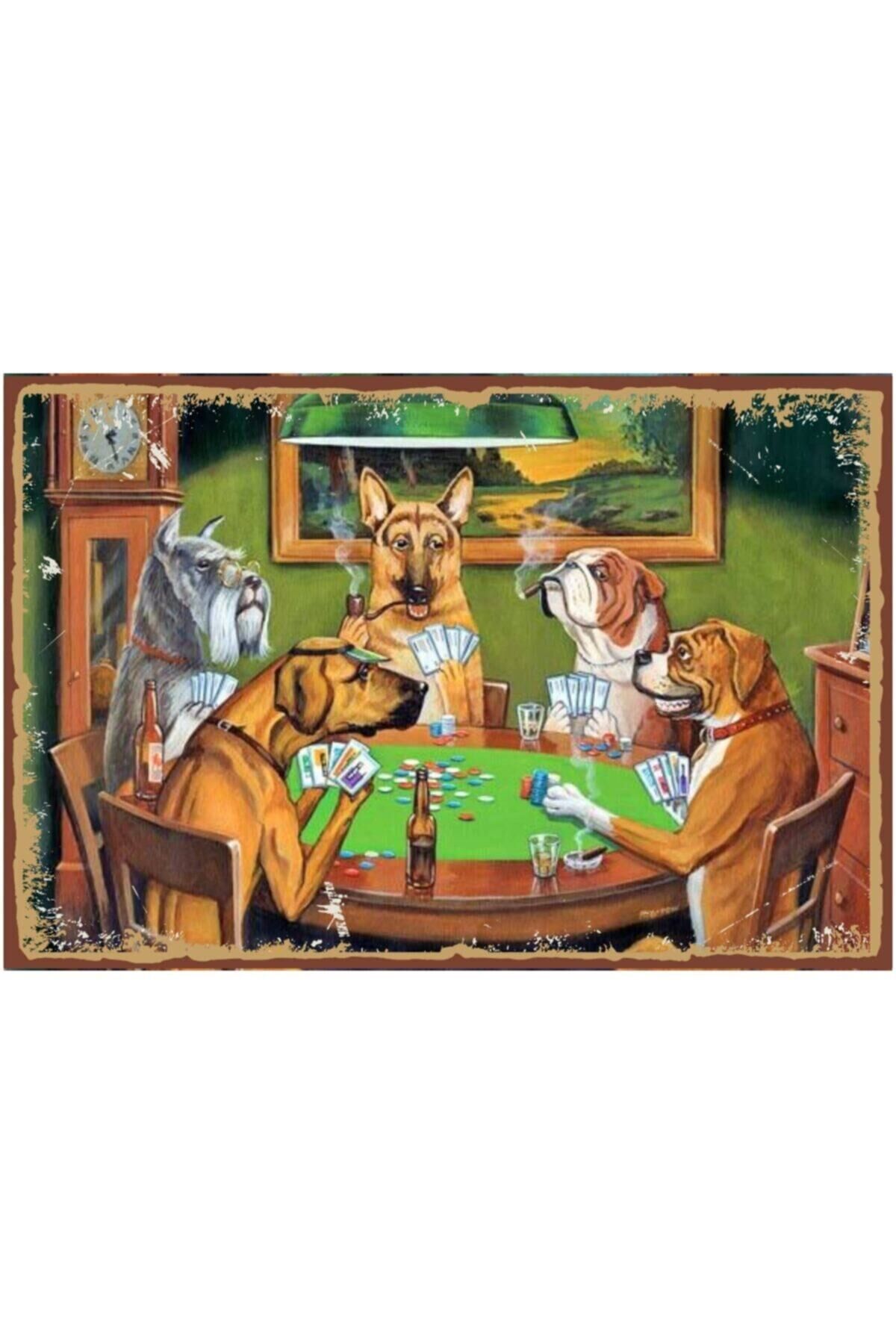 Köpek Temalı Retro Ahşap Poster