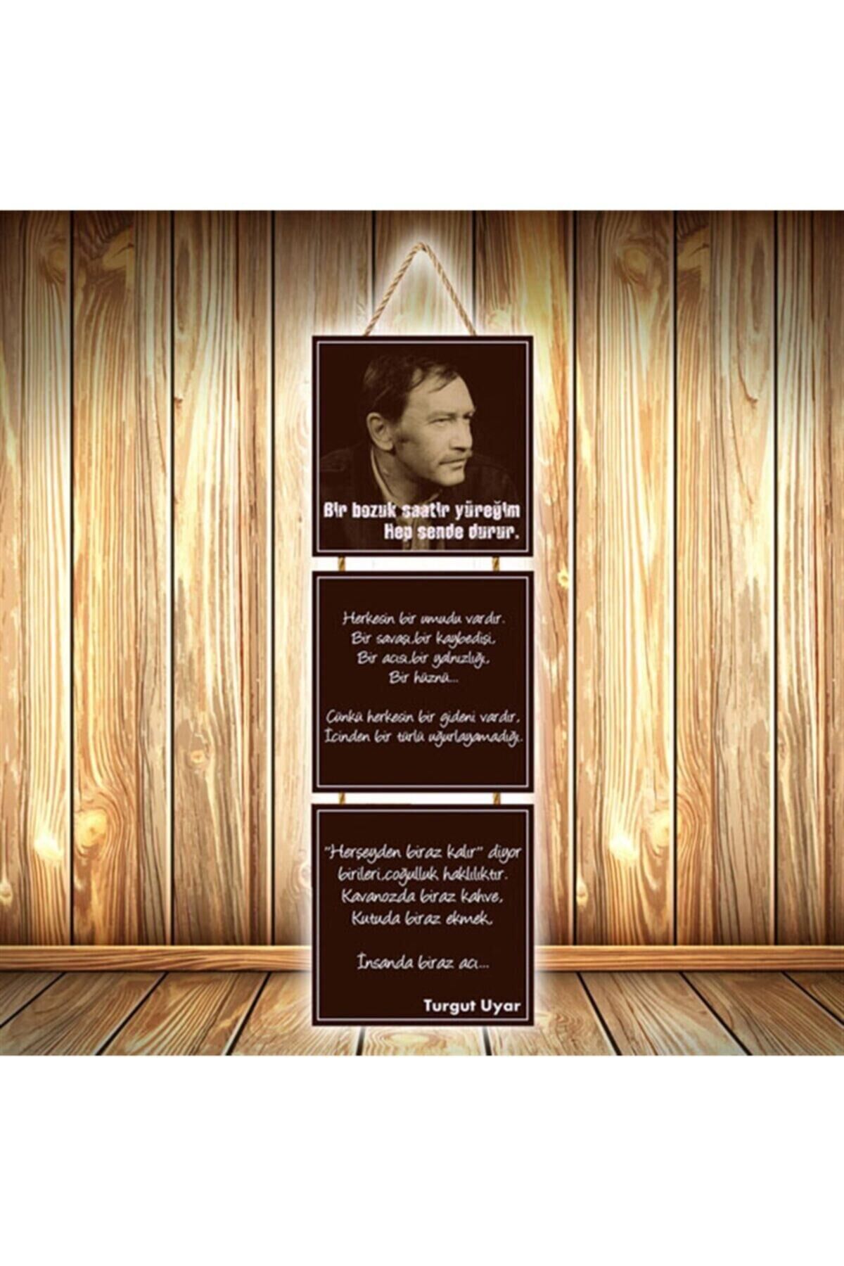 Turgut Uyar Şiir Tasarımlı Üçlü Retro Ahşap Poster Ü265