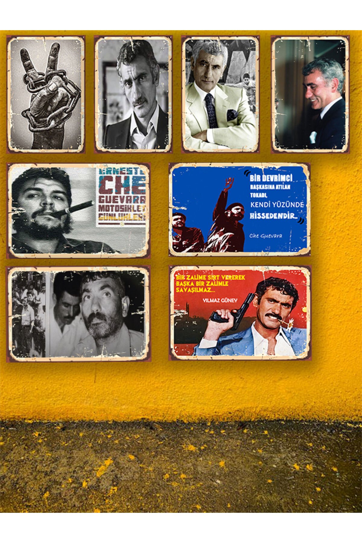 Che Guevara Yılmaz Güney & Che Guevara Seti 8 Adet 20x30 Cm Retro Ahşap Tablo