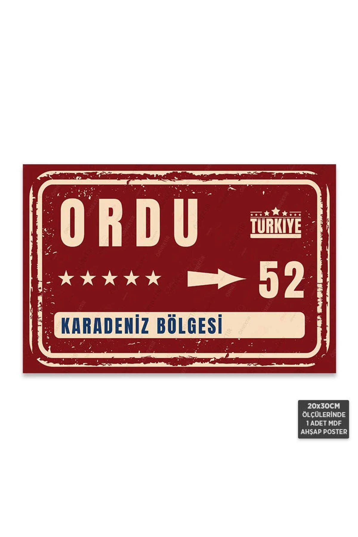 PT1135 - Ordu Şehir Tabelası Retro Mdf Ahşap Poster (20x30cm)