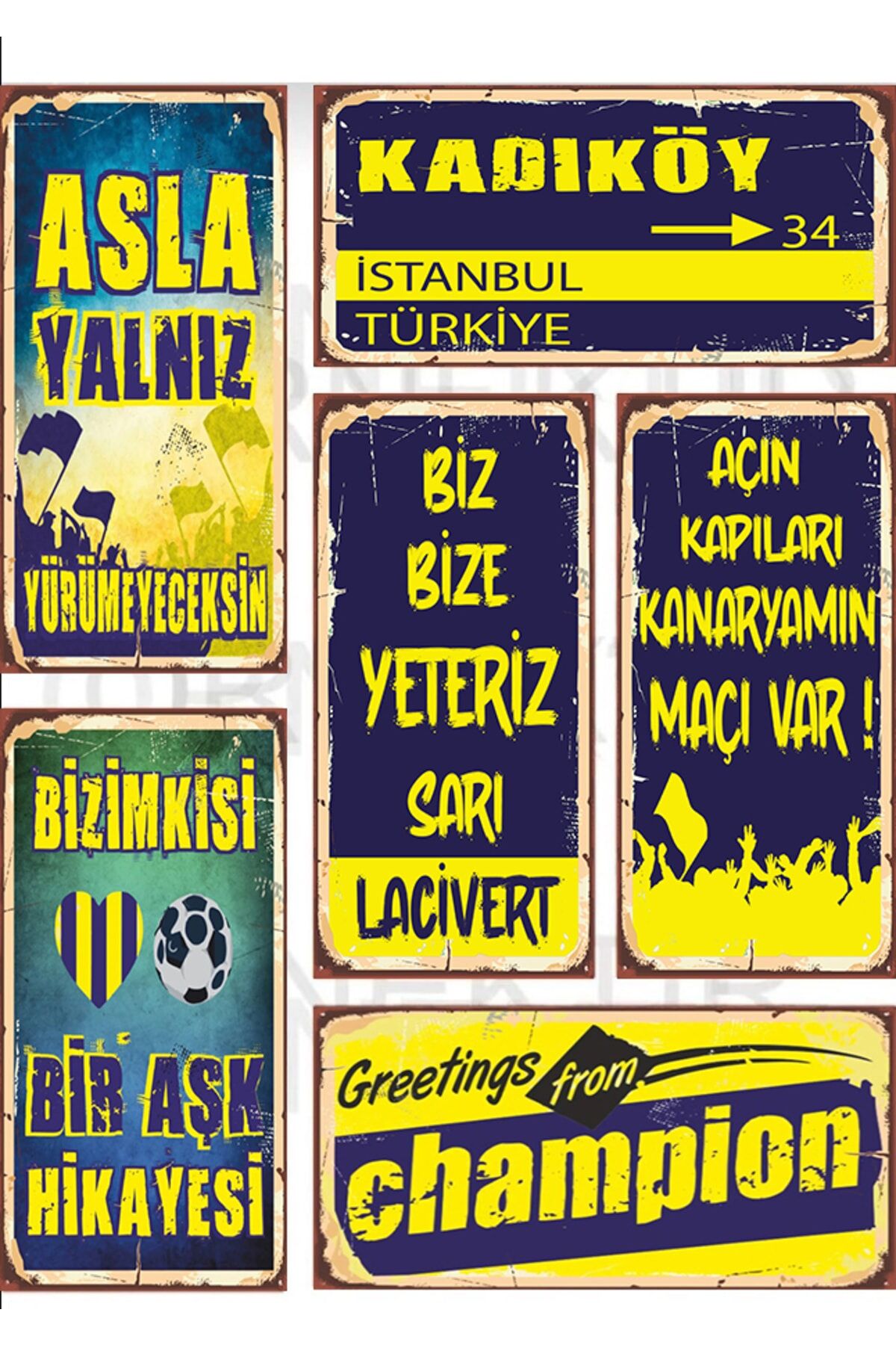 Sarı Lacivert 6li Ahsap Tablo Pano 10x20cm