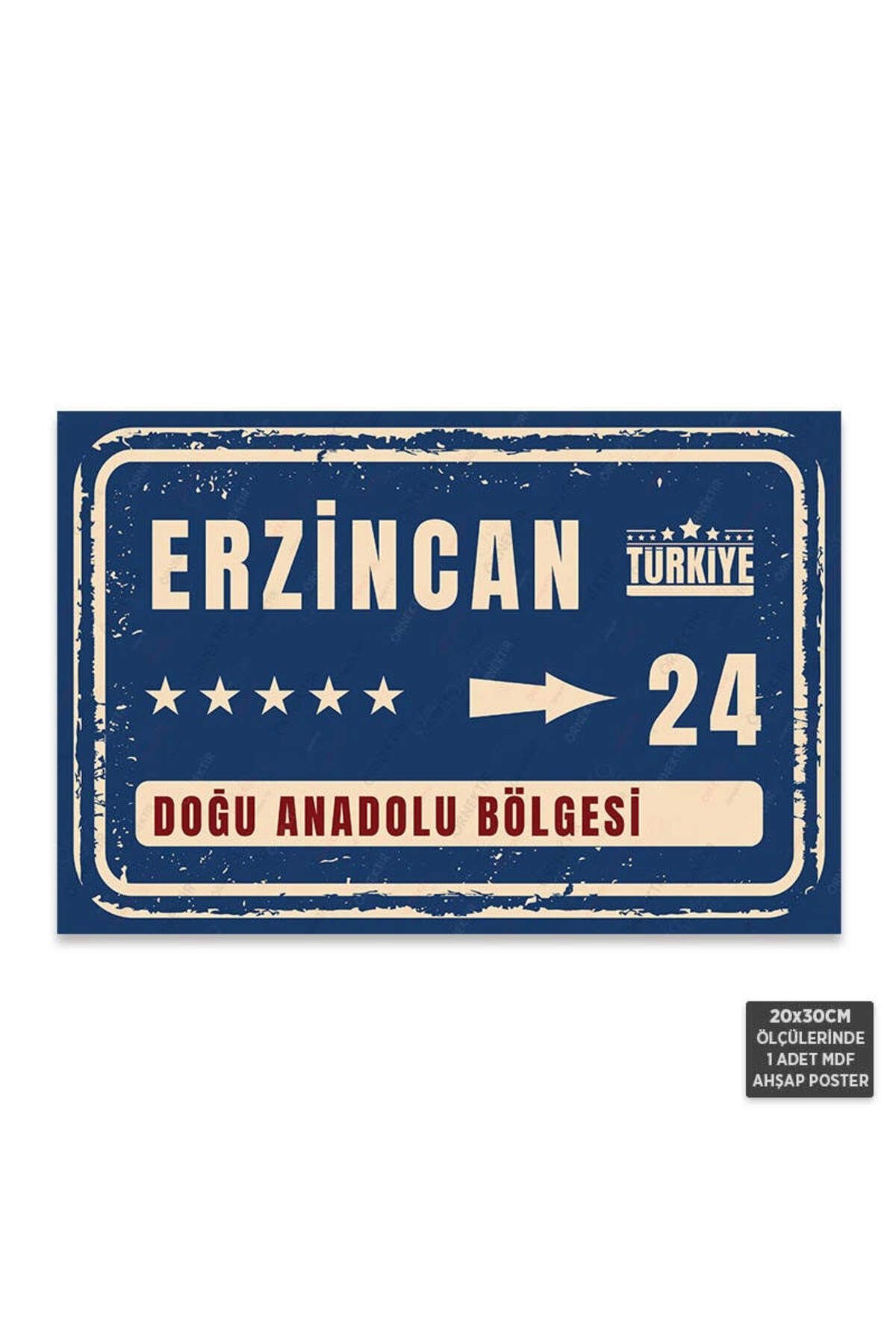 PT1078 - Erzincan Şehir Tabelası Retro Mdf Ahşap Poster (20x30cm)