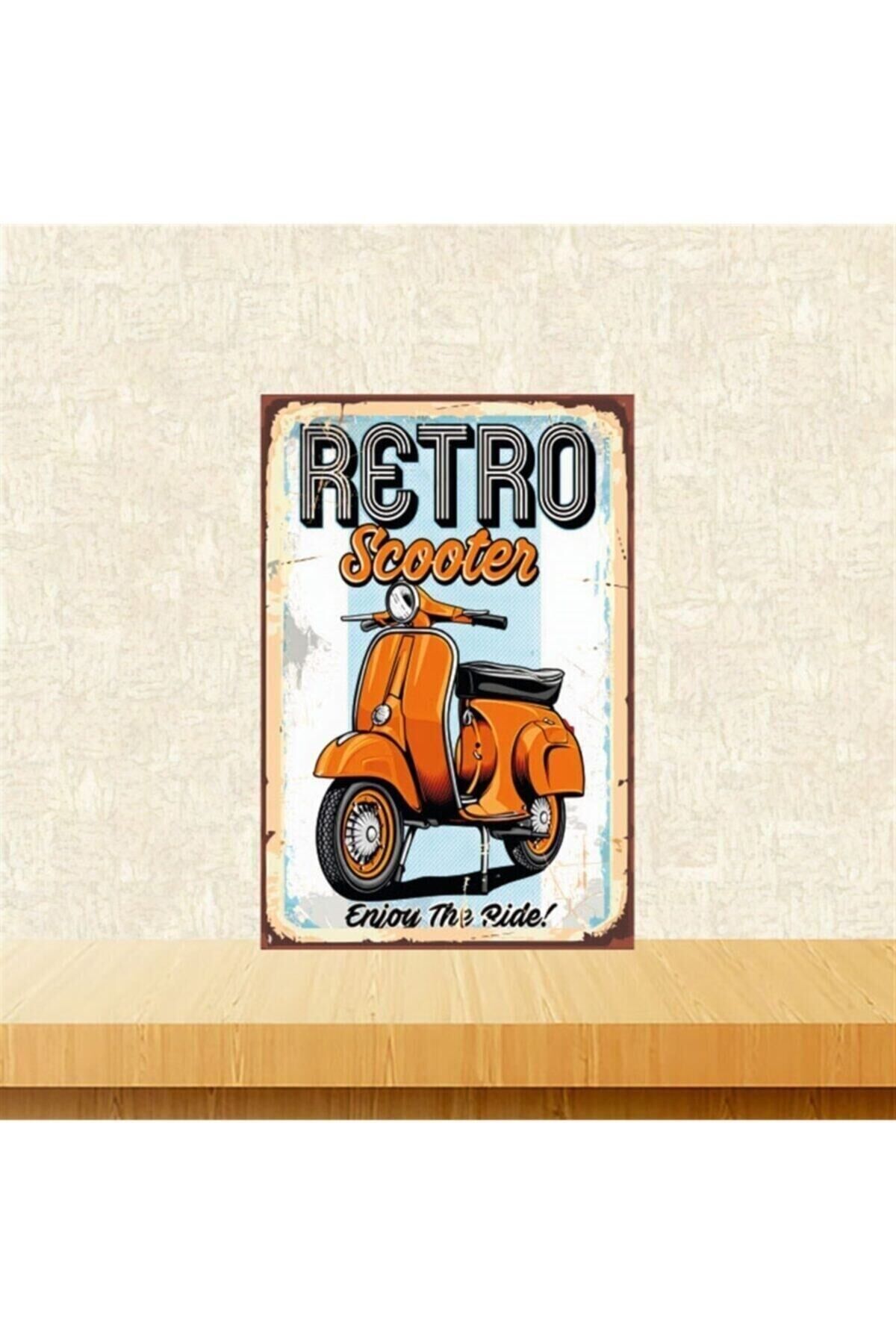 Retro Scooter Retro Ahşap Tablo