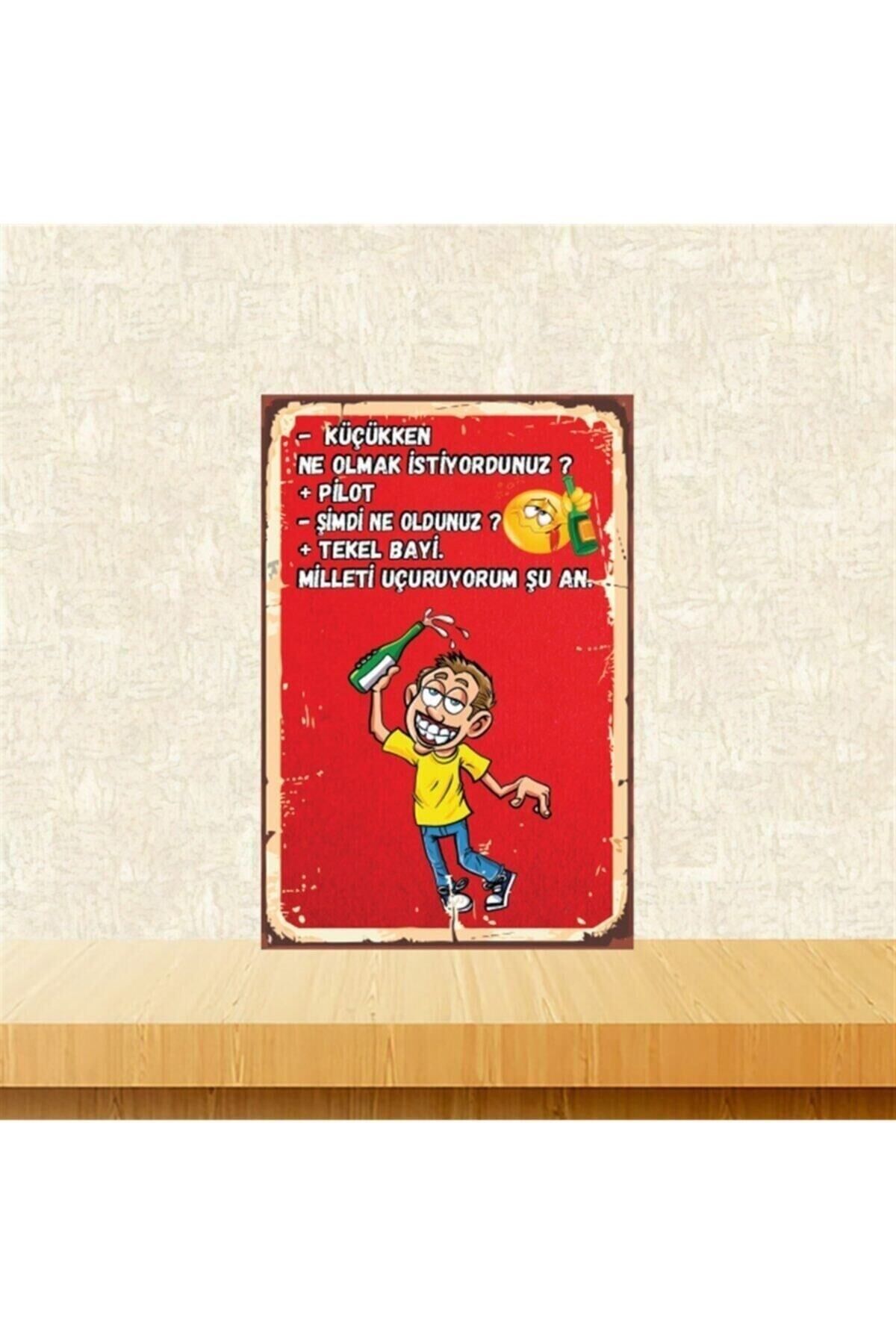 Milleti Uçuruyorum Şu An 20-30 Cm Retro Ahşap Poster Tkfx4330