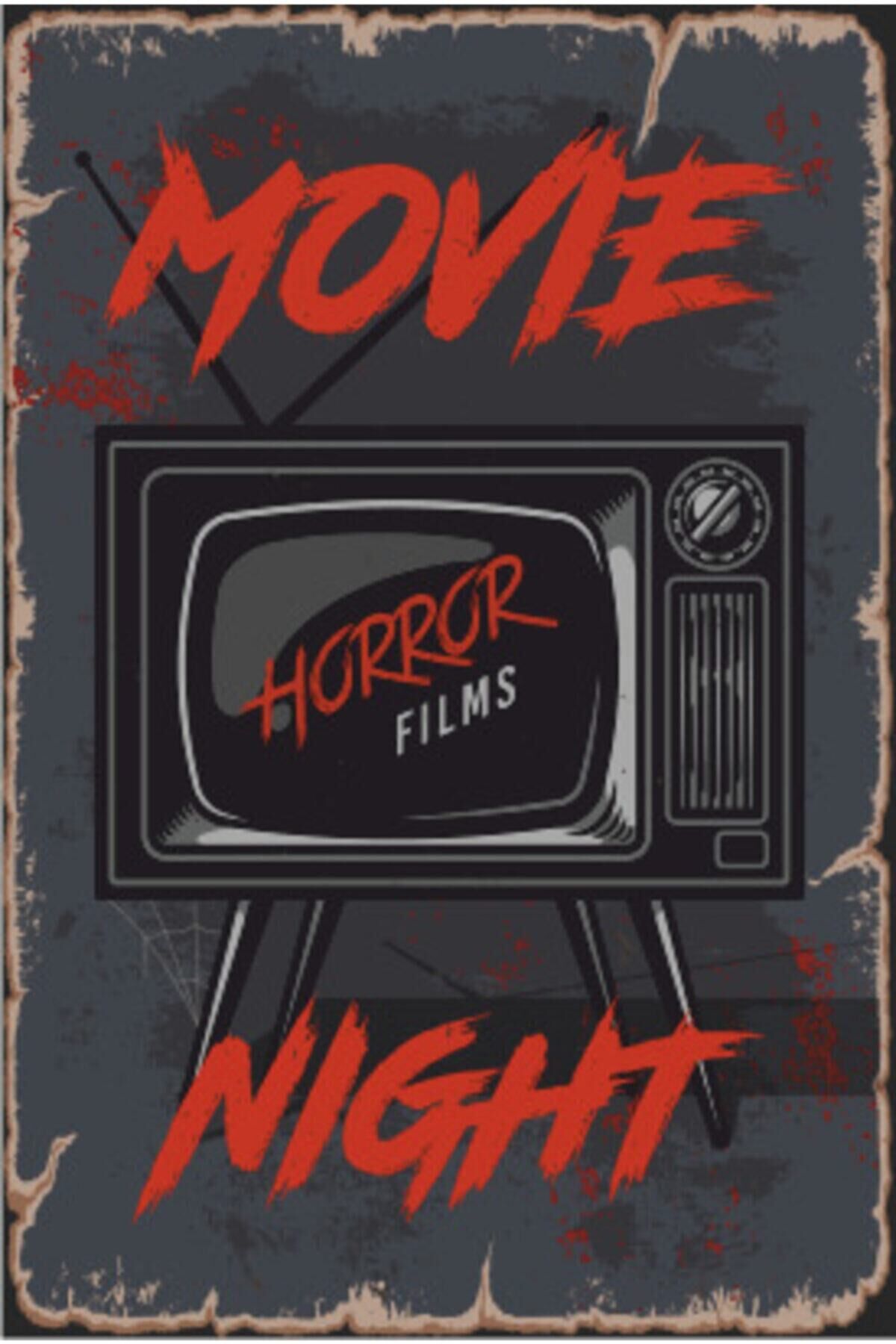 Korku Filmi Geceleri Retro Ahşap Poster