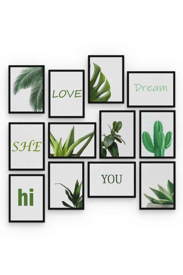 Yeşil Bitkiler 12 Parça Mdf (ahşap) Tablo Ofis Boyu