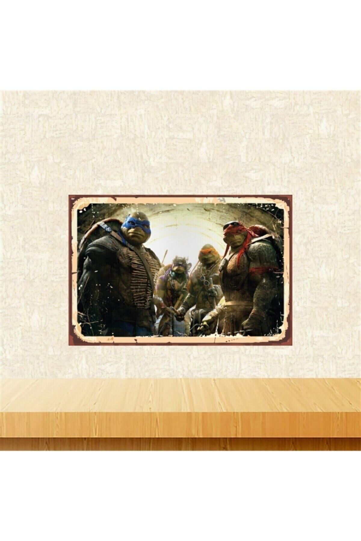 Yeşil Ninja Kaplumbağalar Tasarımlı Retro Ahşap Tablo Tkfx5689