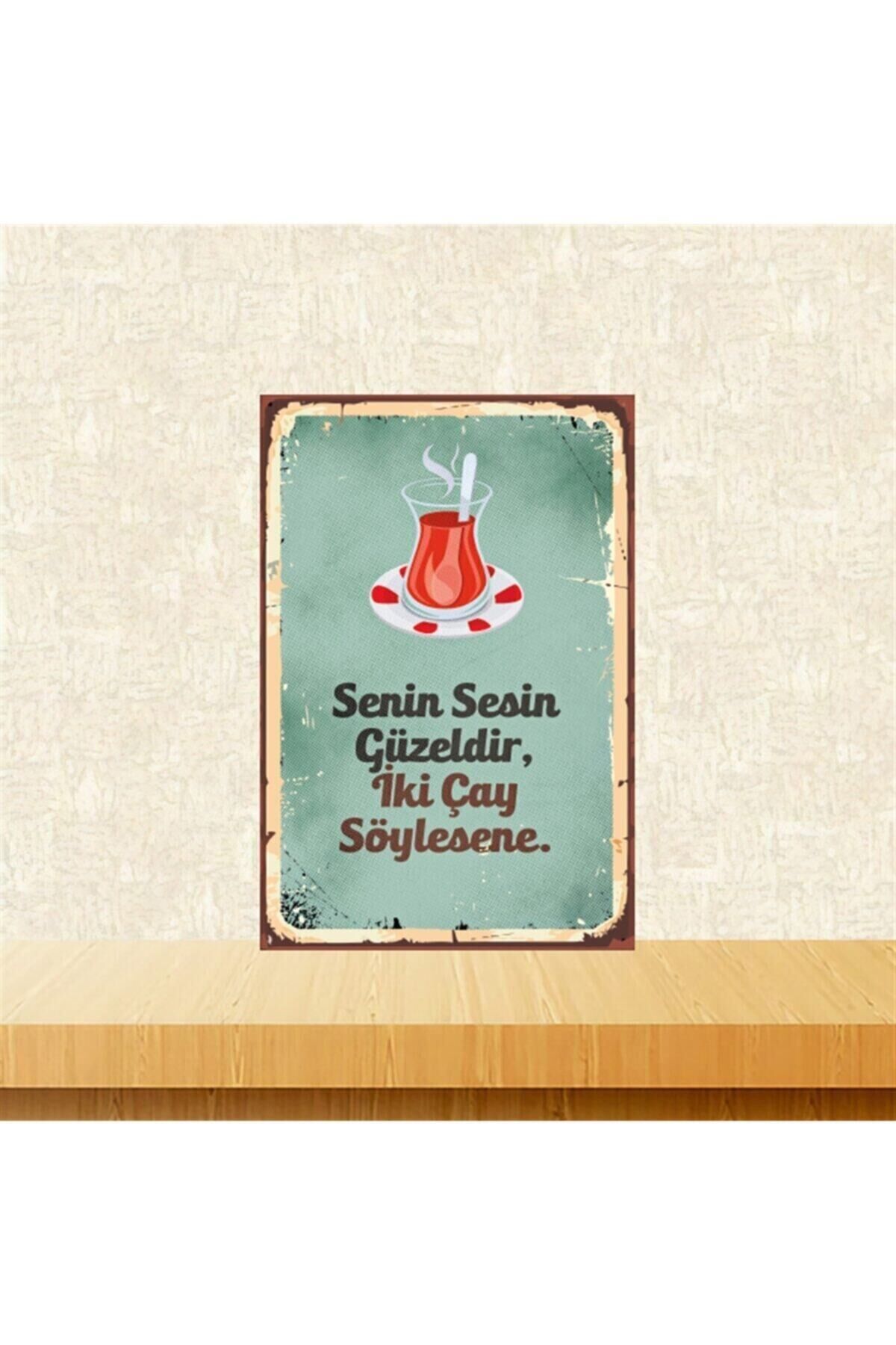 Iki Çay Söylesene 20-30 Cm Retro Ahşap Tablo Tkfx4581