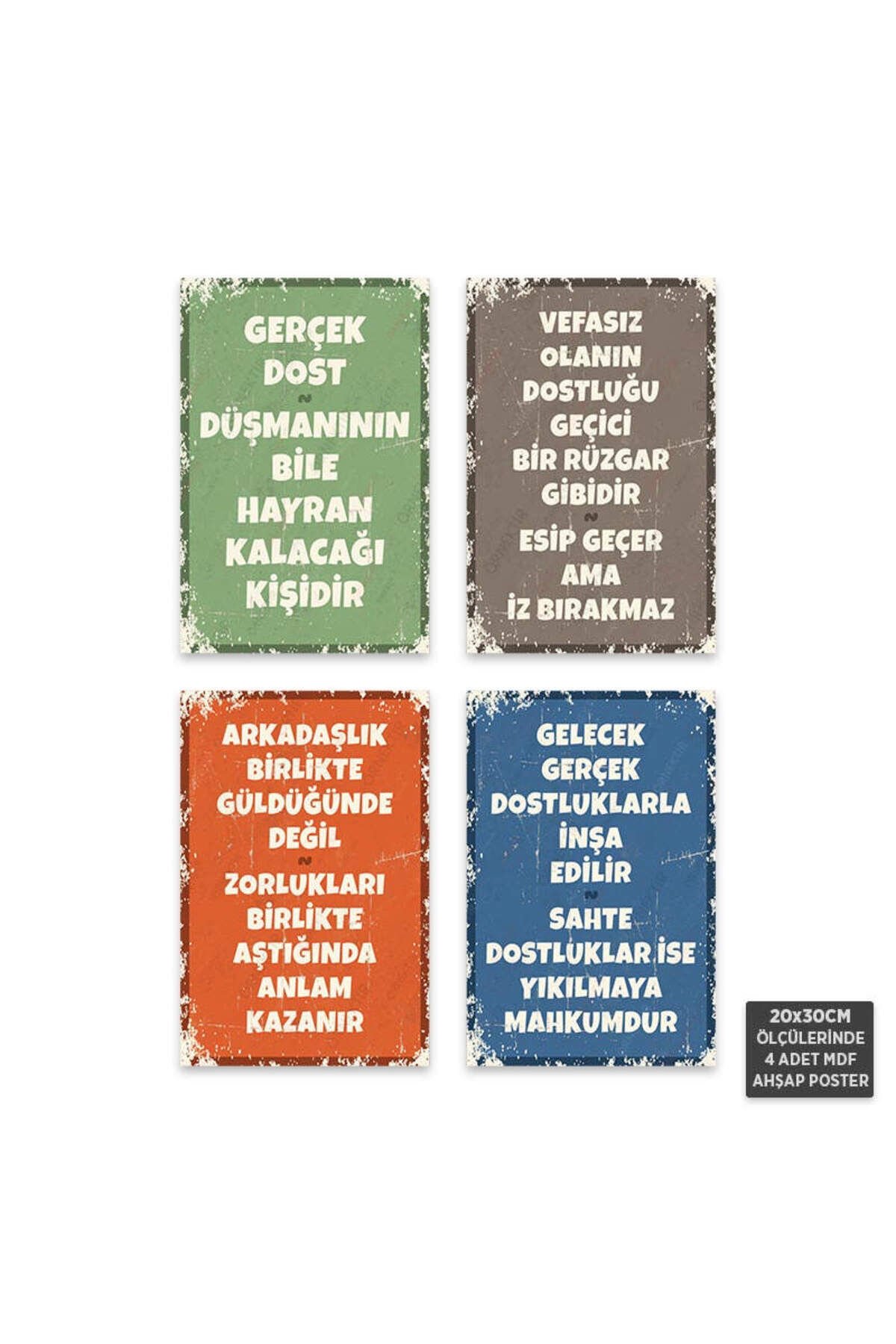 PS1128 - Türkçe Retro Mdf Ahşap Poster Set (4 Adet - 20x30cm)