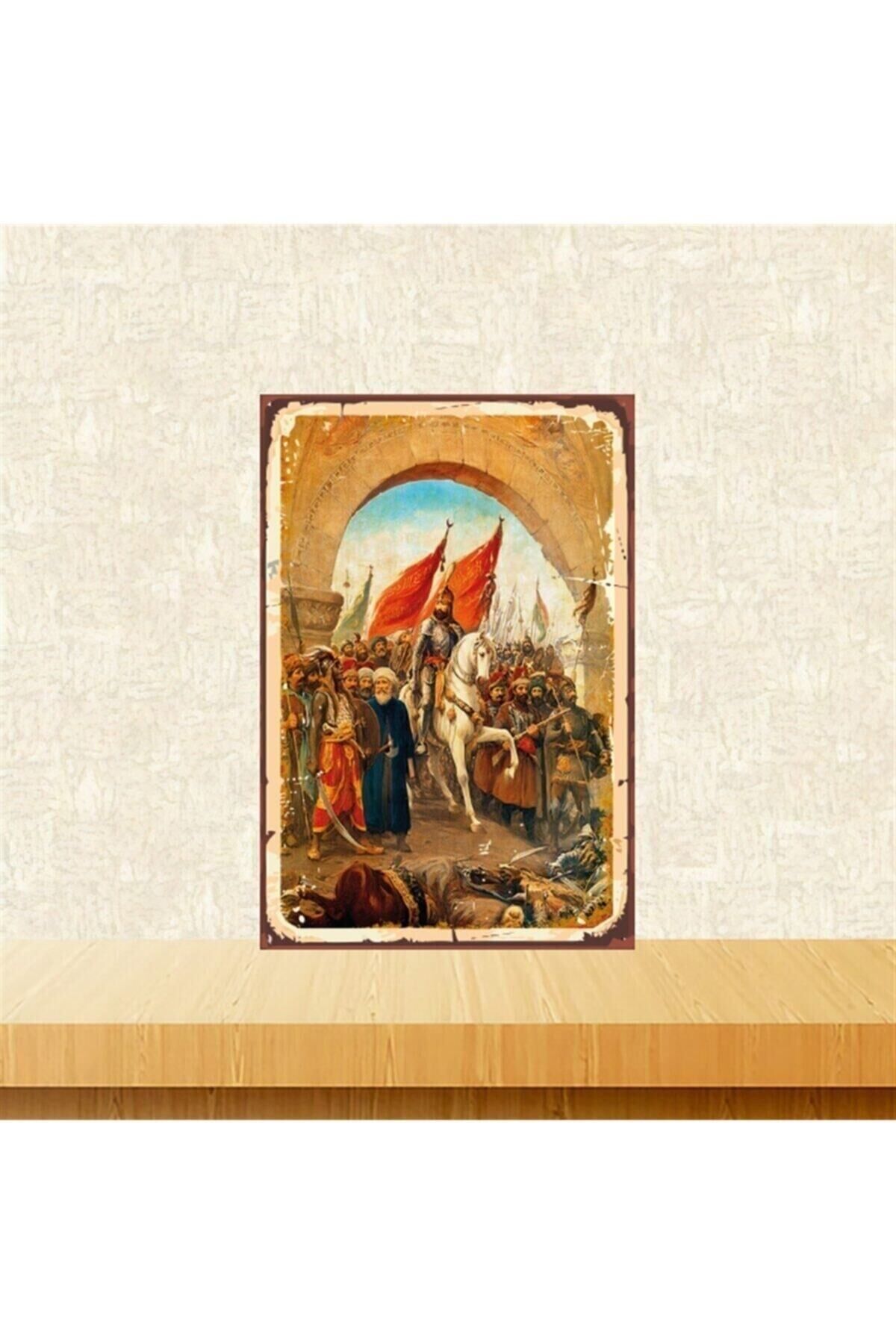 Fatih Sultan Mehmet Istanbul'un Fethi 20-30 Cm Retro Ahşap Tablo Tkfx4639