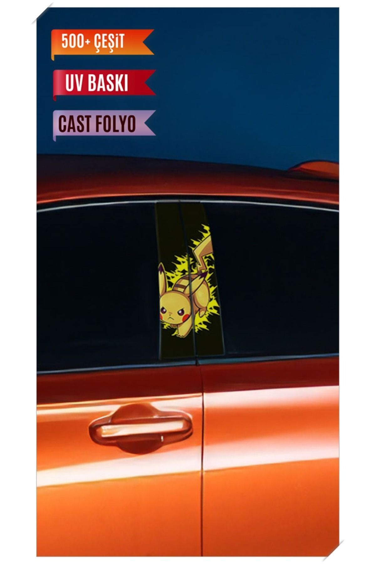 Araç Kapı Direk Kaplama Folyosu Pikachu Desenli (Sağ Sol Takım) (2 Adet) - 22x50 Cm