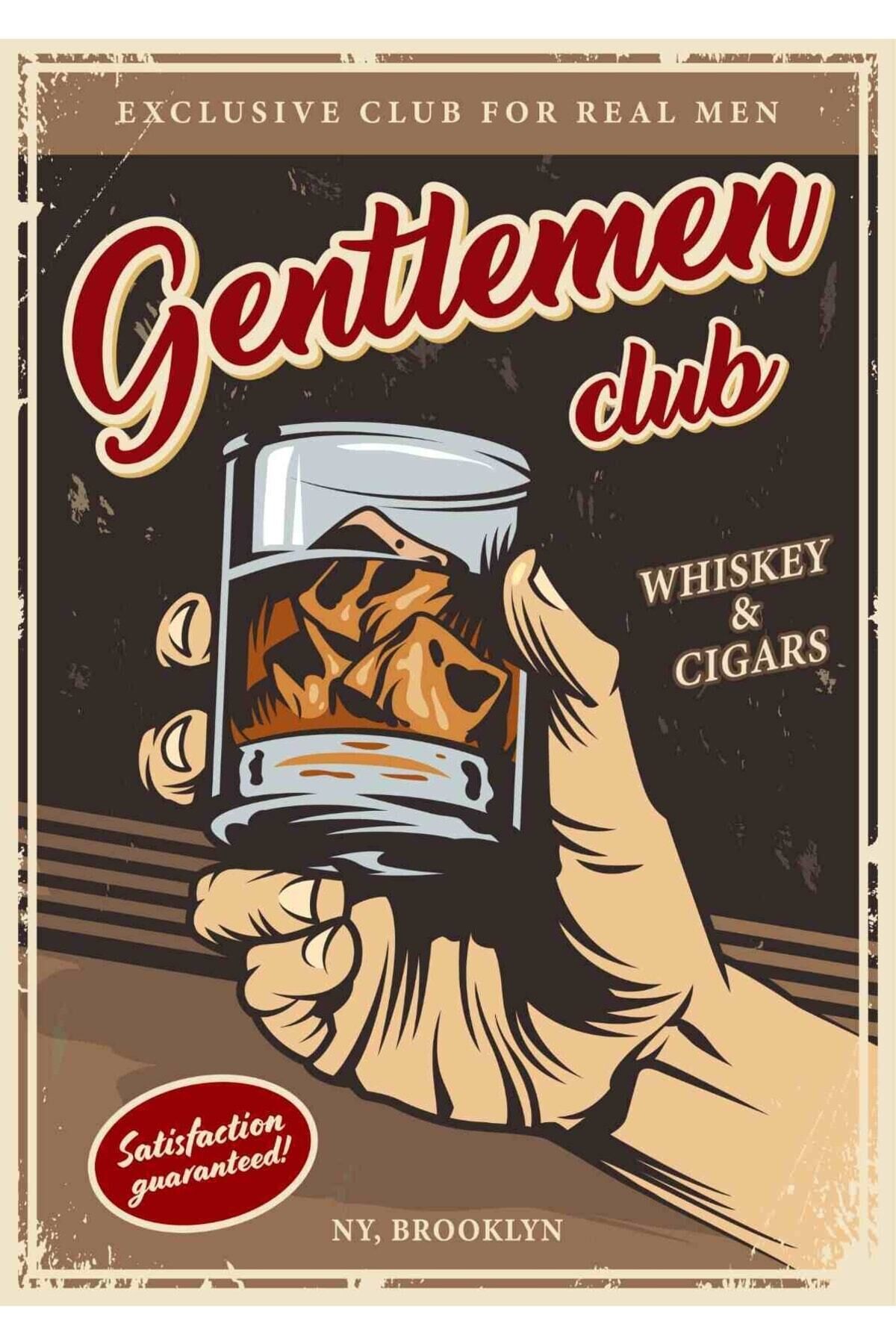 Centlemen Clup Görselli Retro Ahşap Poster