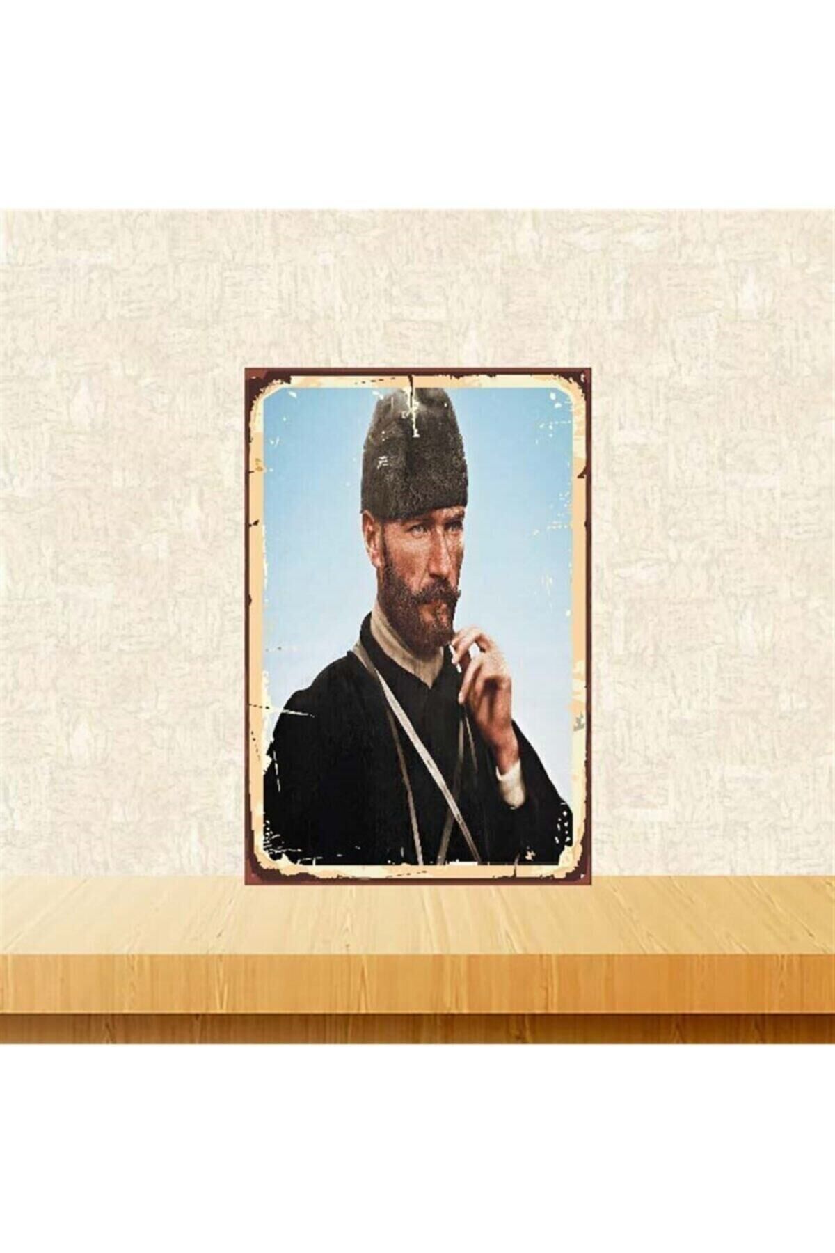 Mustafa Kemal Atatürk 20-30 Cm Retro Ahşap Poster Tkfx4007