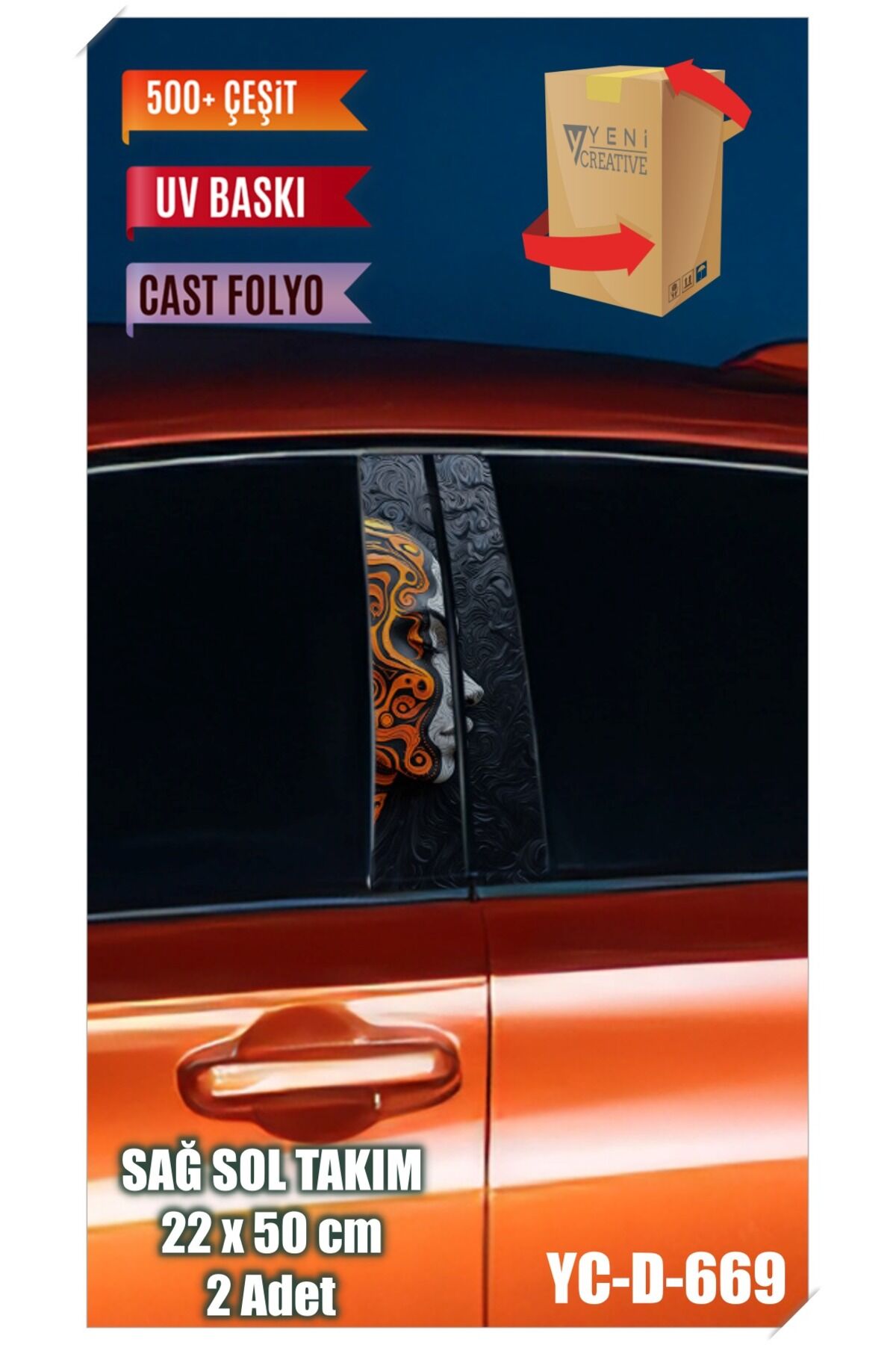 Araç Kapı Direk Kaplama Folyosu Kadın Desenli Uyumlu (SAĞ SOL TAKIM) (2 ADET) - 22x50 Cm