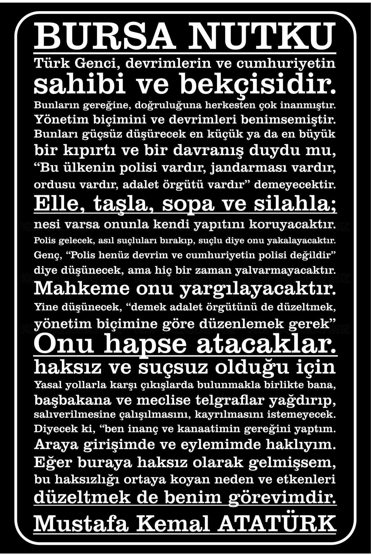 Bursa Nutku Mustafa Kemal Atatürk sözler ev ofis okul genç odası dekorasyon tablo retro ahşap poster