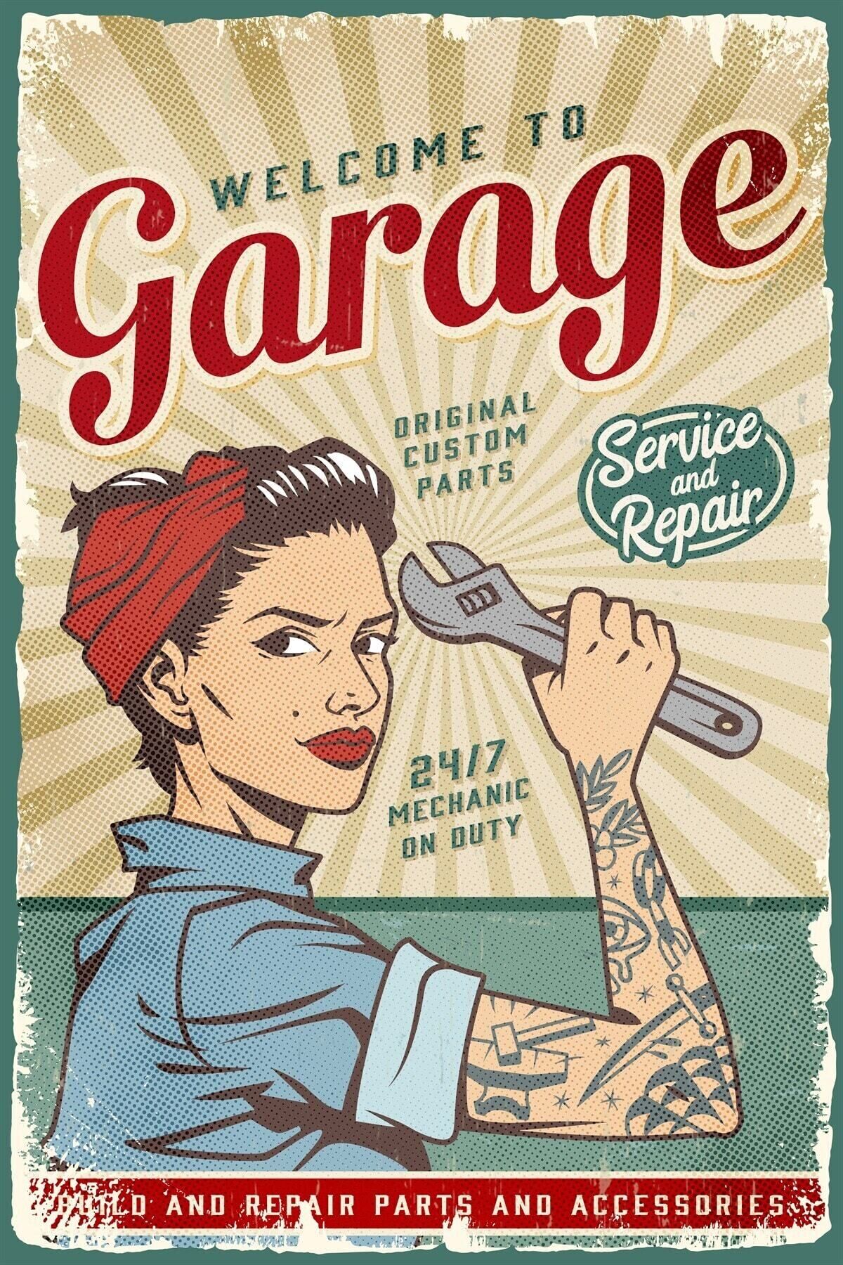Welcome To Garage Retro Poster