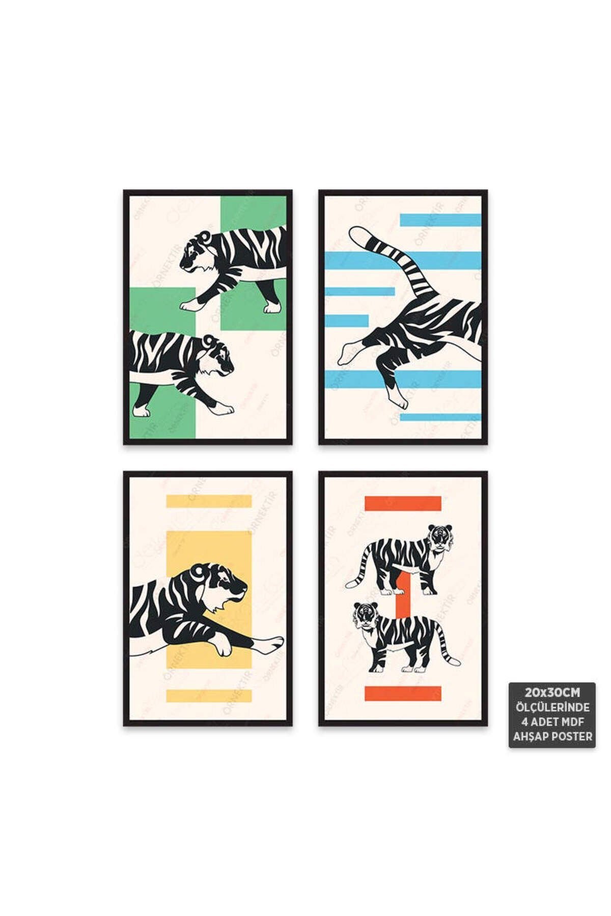 PS1037 - Kaplan Modern Mdf Ahşap Poster Set (4 Adet - 20x30cm)