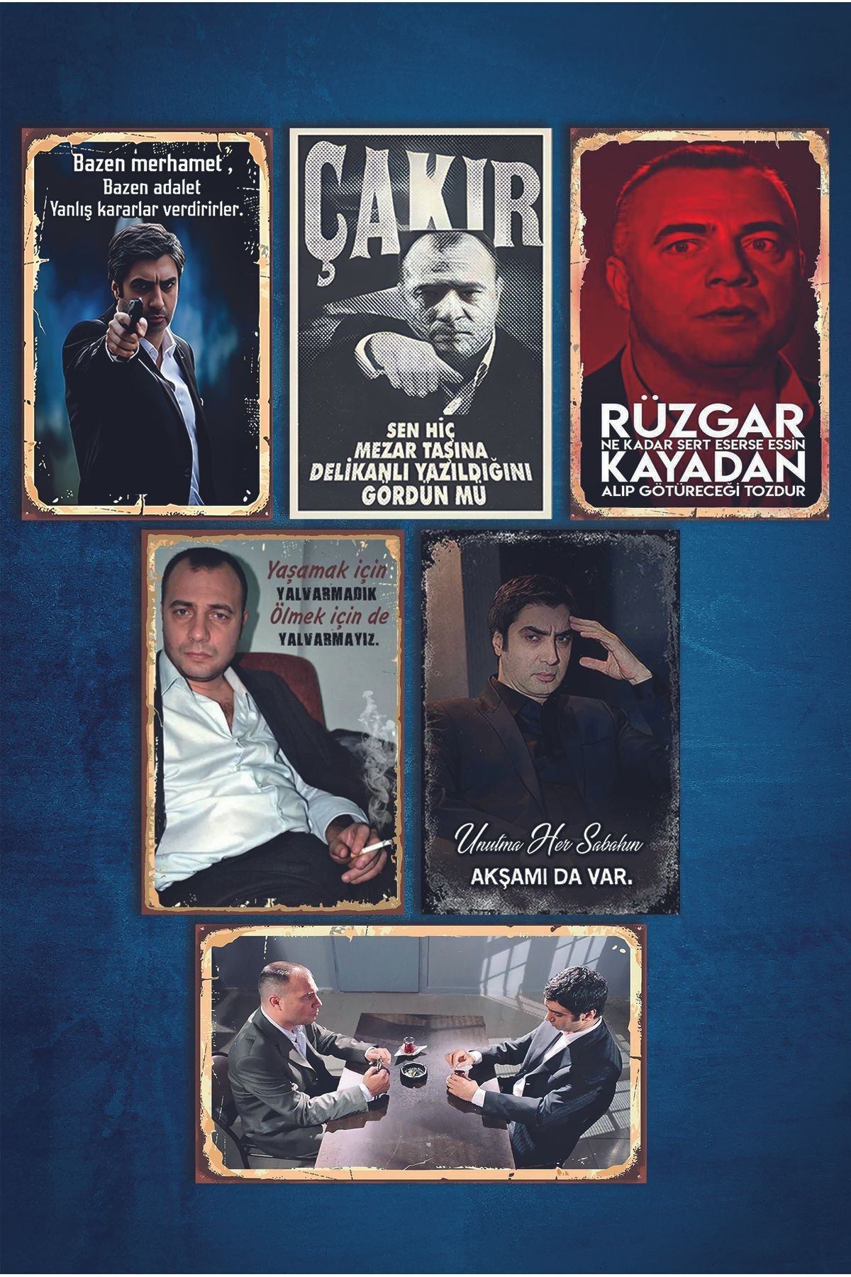 Kurtlar Vadisi Retro Ahşap Poster 6 Adet (15x20)