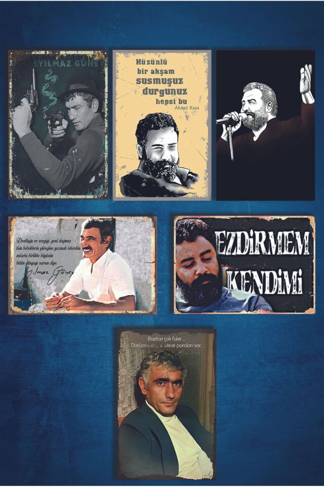 Ahmet Kaya Ve Yılmaz Güney Retro Ahşap Poster 6 Adet (15x20)