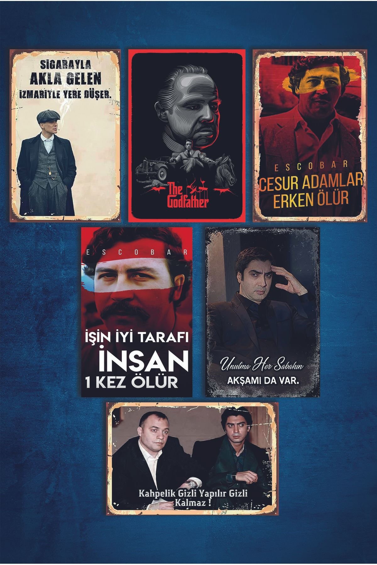 Mafia Retro Ahşap Poster 6 Adet (15x20)